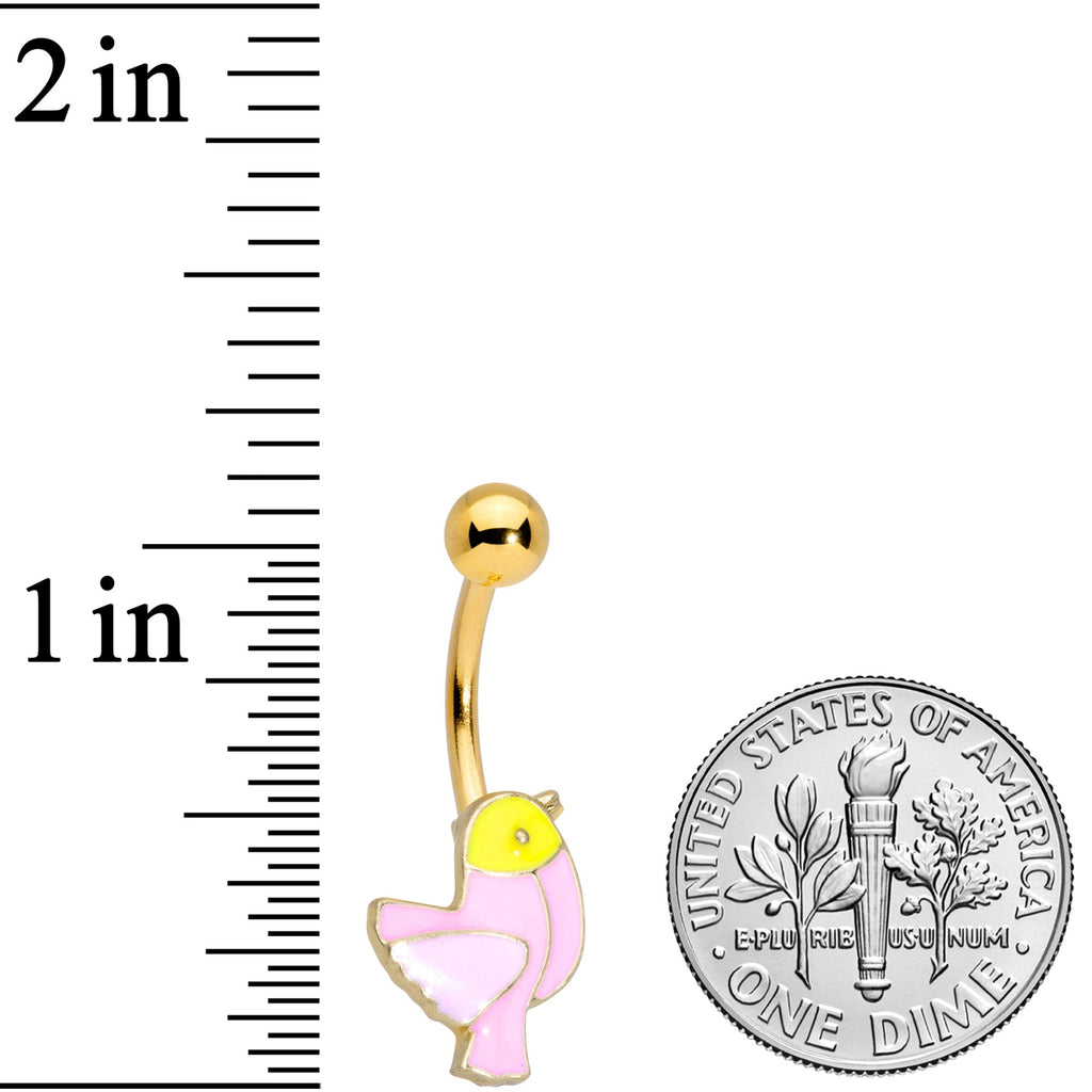 BodyCandy Gold Tone Pink Yellow Chick Bird Belly Ring — detail close-up