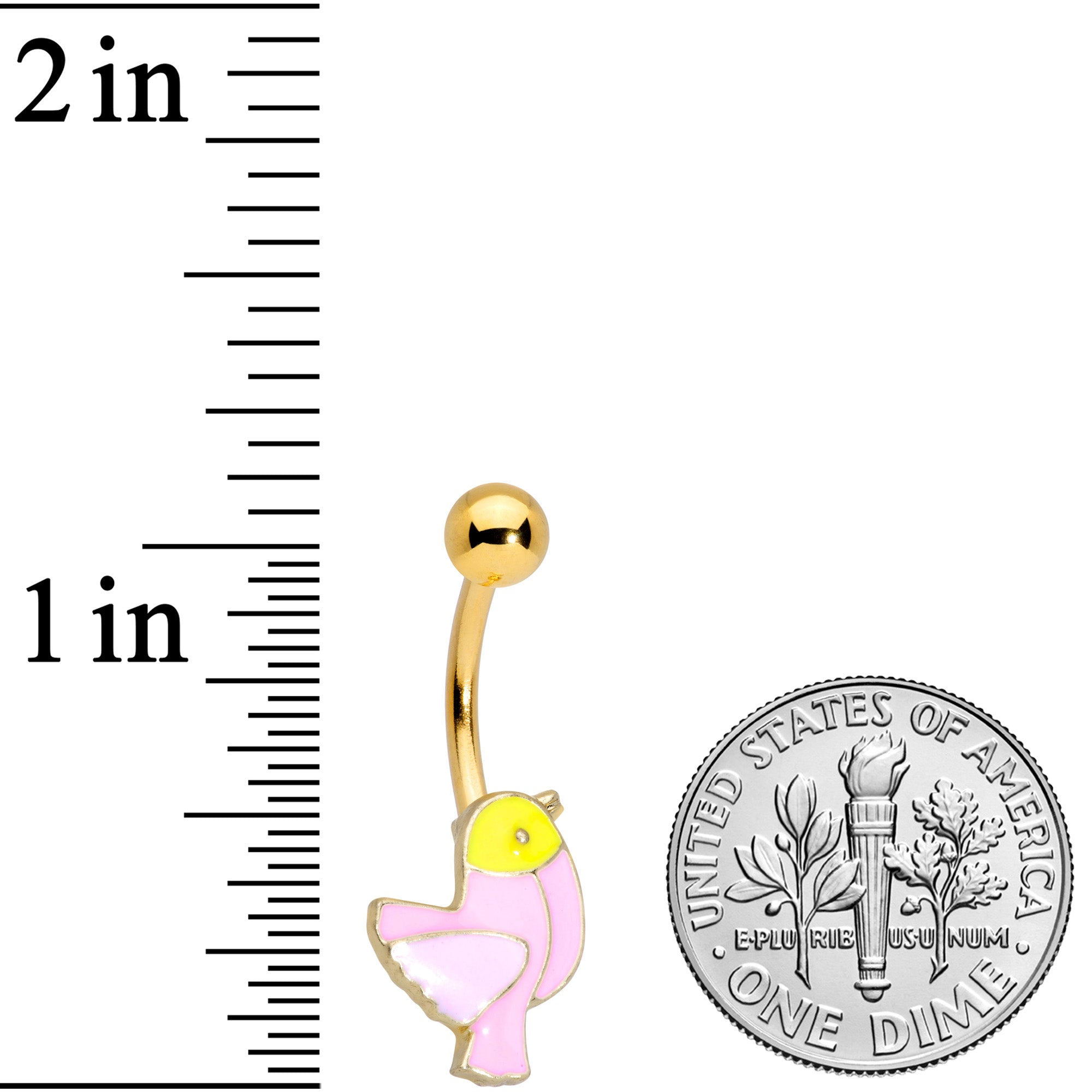 BodyCandy Gold Tone Pink Yellow Chick Bird Belly Ring — detail close-up