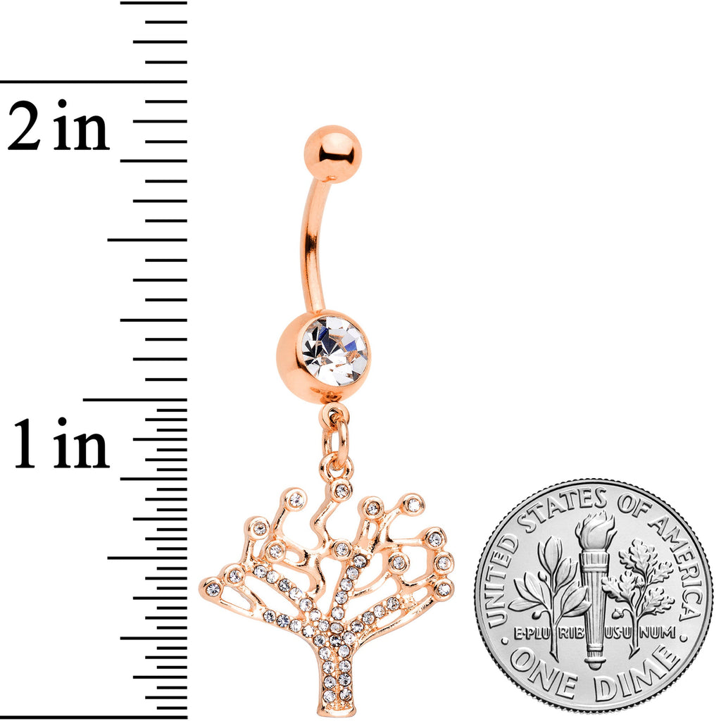 BodyCandy Clear CZ Gem Rose Gold Tone Angular Tree of Life Dangle Belly Ring — lifestyle context