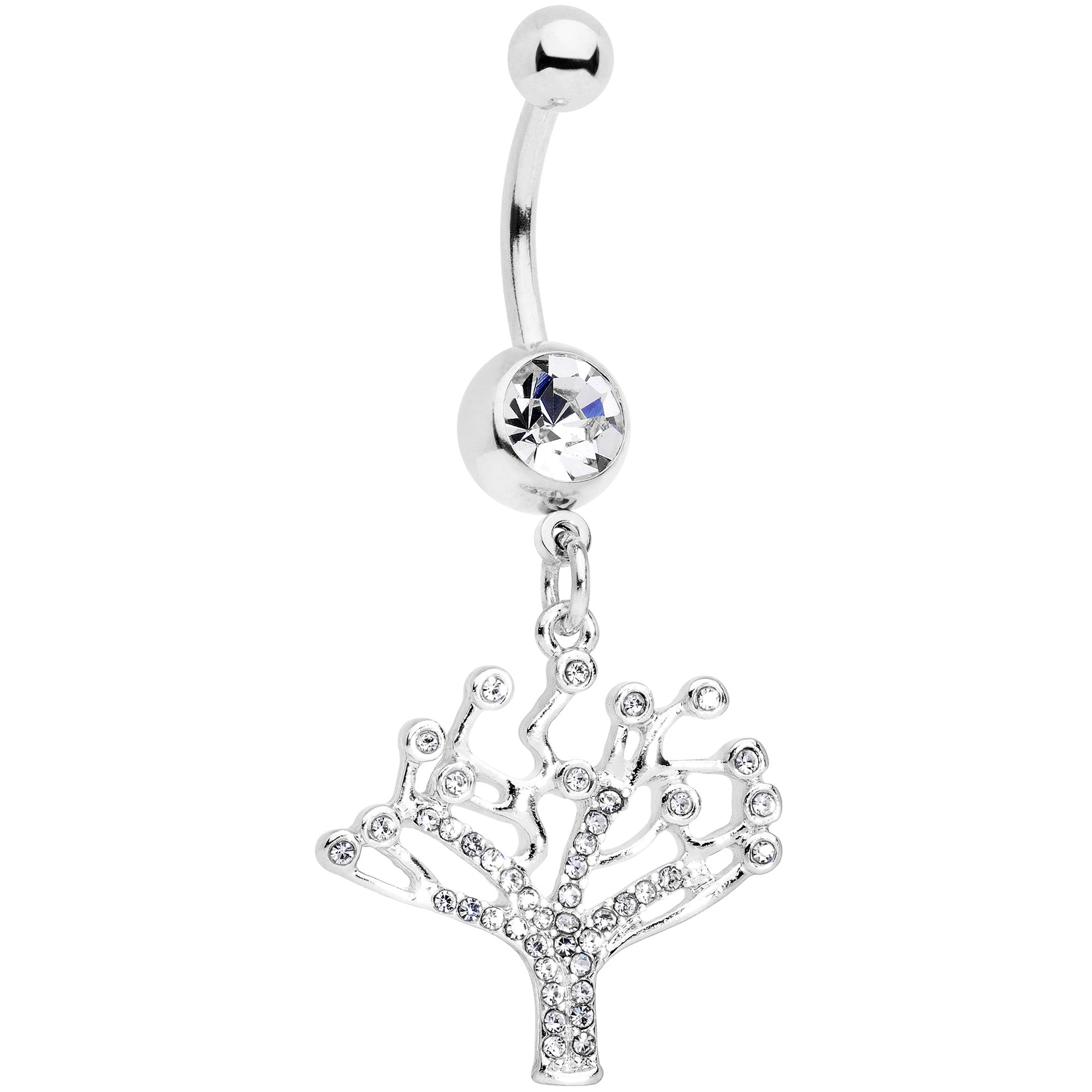 BodyCandy Clear CZ Gem Angular Tree of Life Dangle Belly Ring — main product shot
