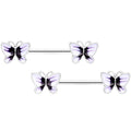 BodyCandy 14G 9/16 White Purple Butterfly Barbell Nipple Set — main product shot