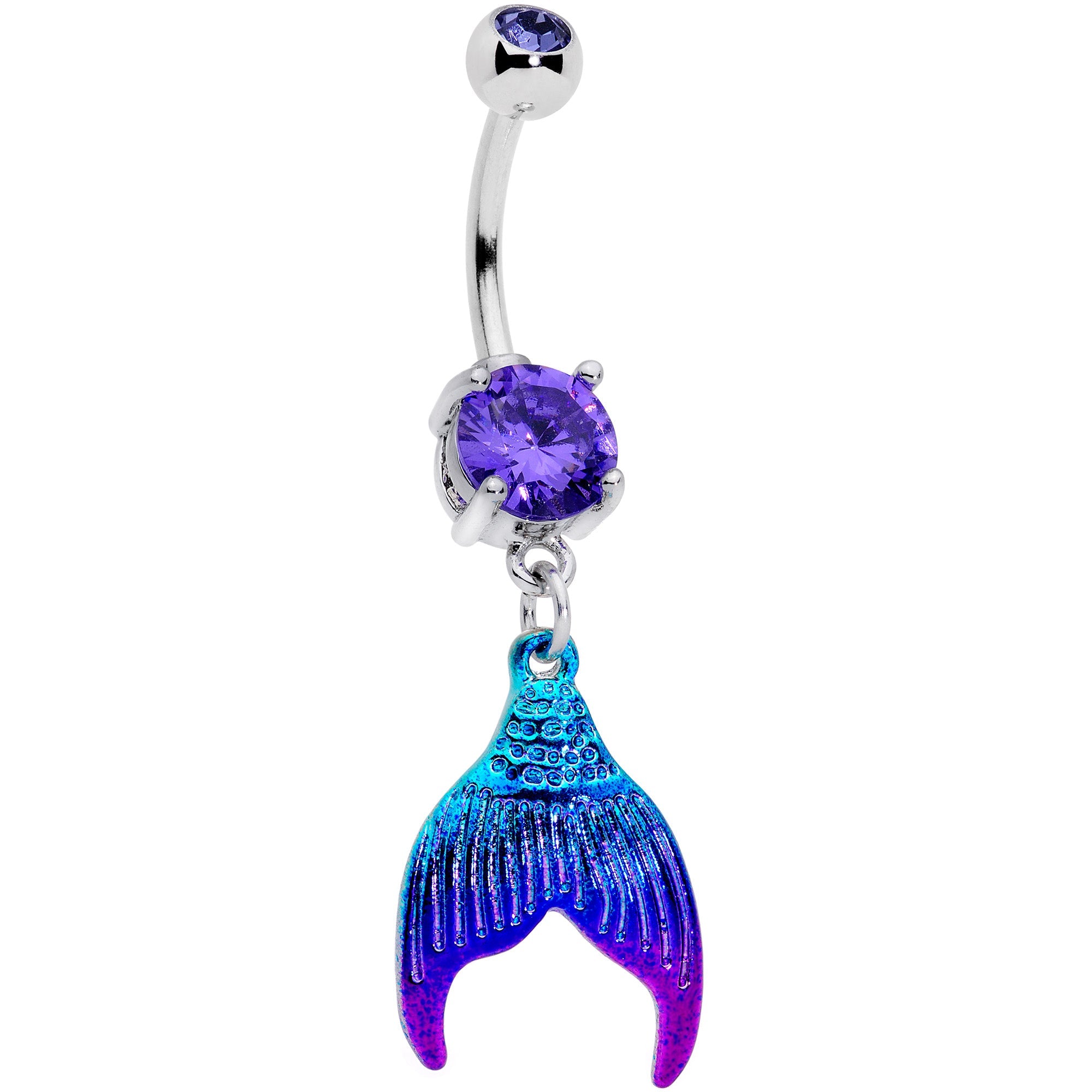 BodyCandy Purple Gem Aqua Pink Mermaid Scale Tail Dangle Belly Ring — color detail