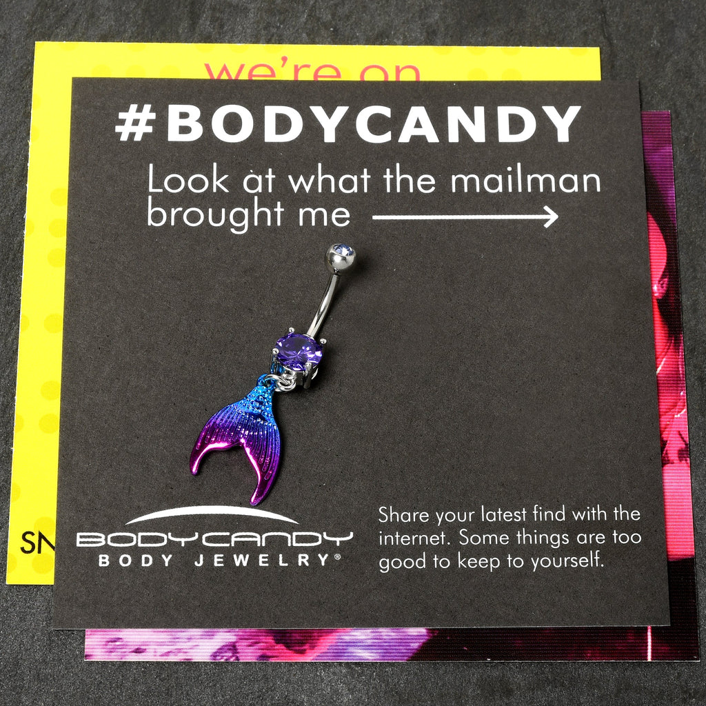 BodyCandy Purple Gem Aqua Pink Mermaid Scale Tail Dangle Belly Ring — lifestyle context