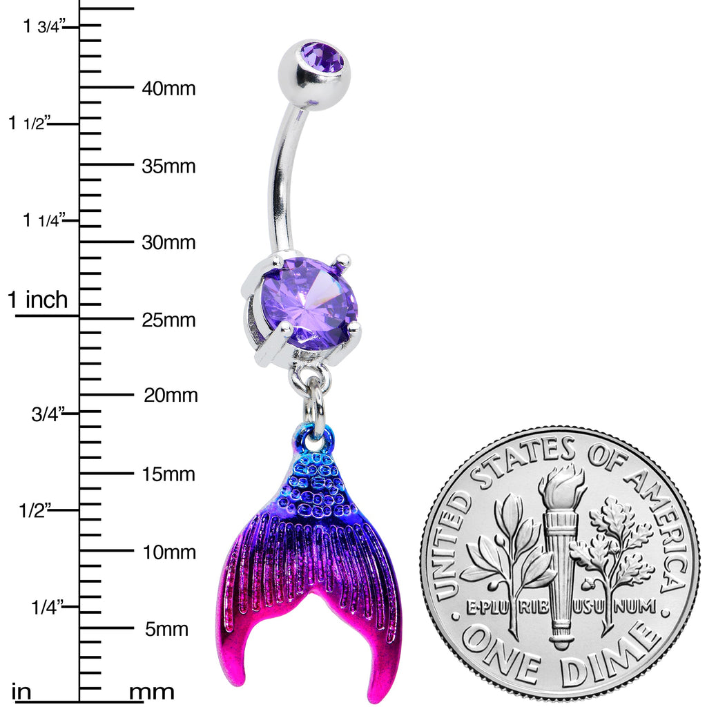 BodyCandy Purple Gem Aqua Pink Mermaid Scale Tail Dangle Belly Ring — side view