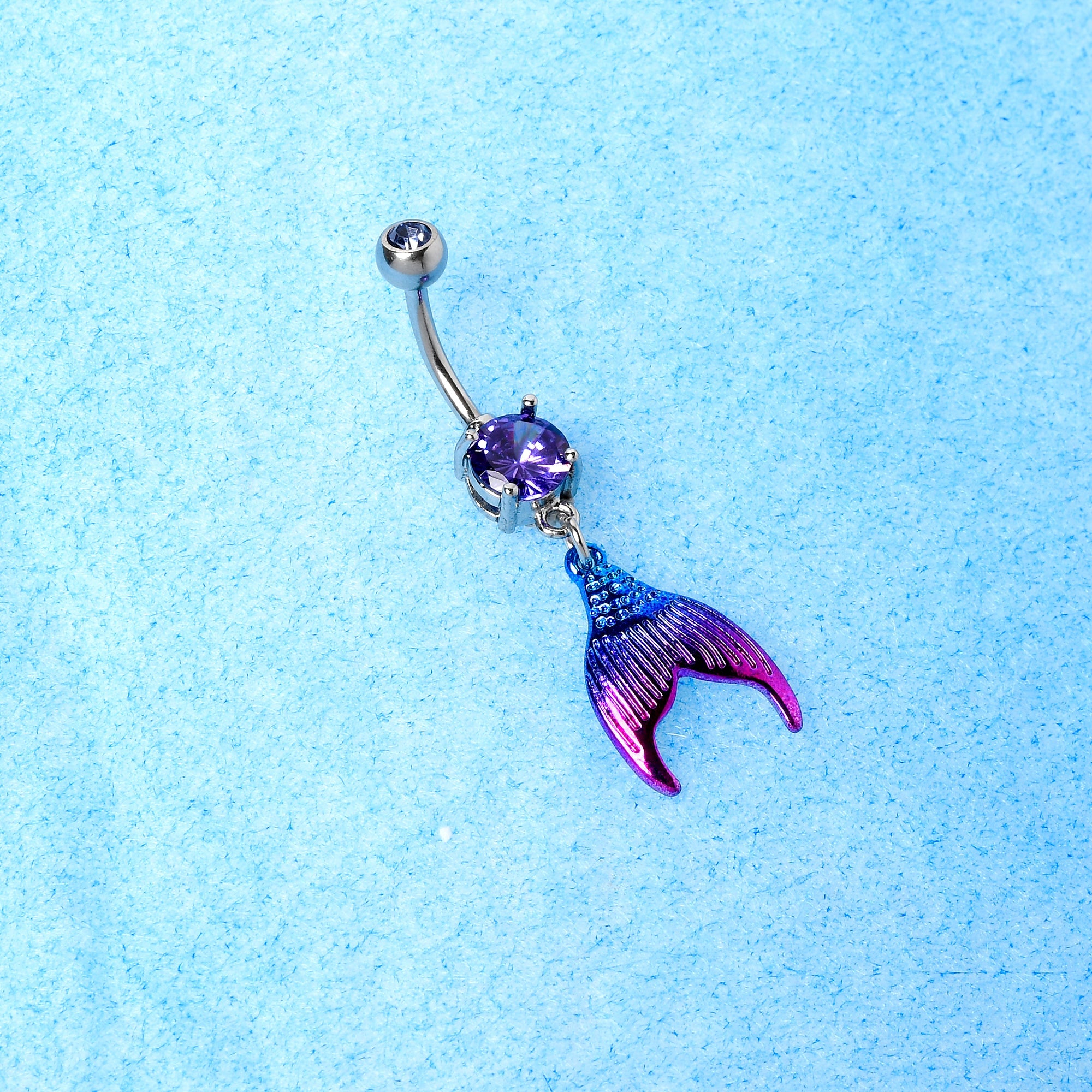 BodyCandy Purple Gem Aqua Pink Mermaid Scale Tail Dangle Belly Ring — back view