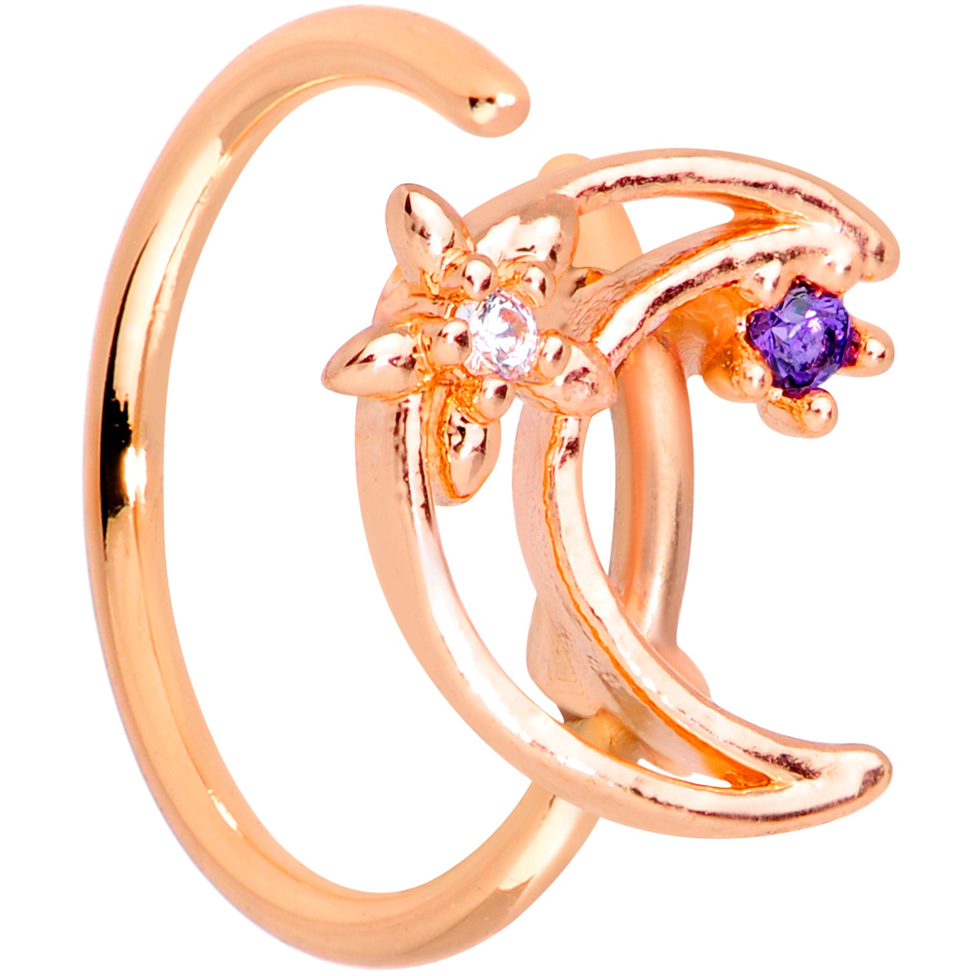 BodyCandy 20G 5/16 Clear Blue CZ Gem Rose Gold Tone Moon Nose Hoop — main product shot