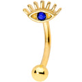 BodyCandy 16G 5/16 Blue Gem Gold Tone Wide Eye Curved Eyebrow Ring — main product shot