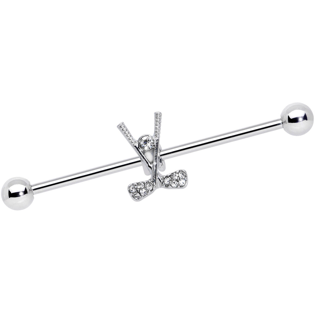 BodyCandy 14G Clear CZ Gem Crossed Golf Clubs Industrial Barbell 38mm — main product shot