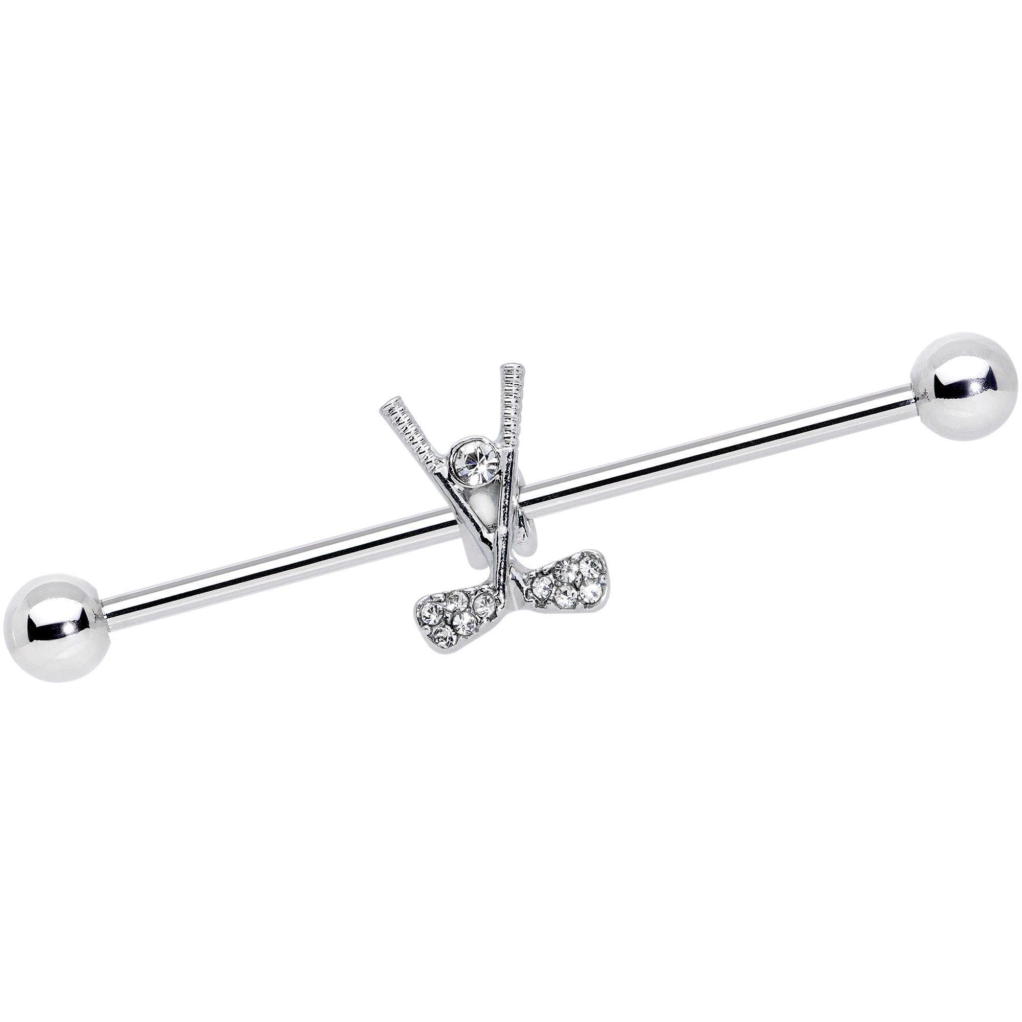 BodyCandy 14G Clear CZ Gem Crossed Golf Clubs Industrial Barbell 38mm — main product shot