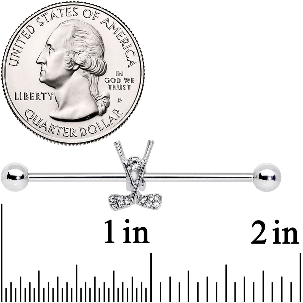 BodyCandy 14G Clear CZ Gem Crossed Golf Clubs Industrial Barbell 38mm — lifestyle context