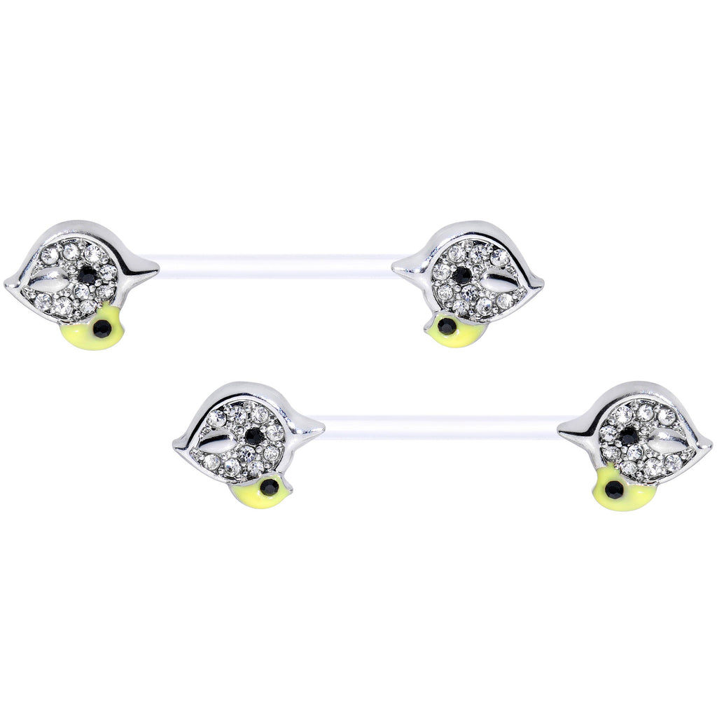BodyCandy 14G 9/16 Clear Gem Clear Bioplast Mom Bird Barbell Nipple Ring Set — main product shot