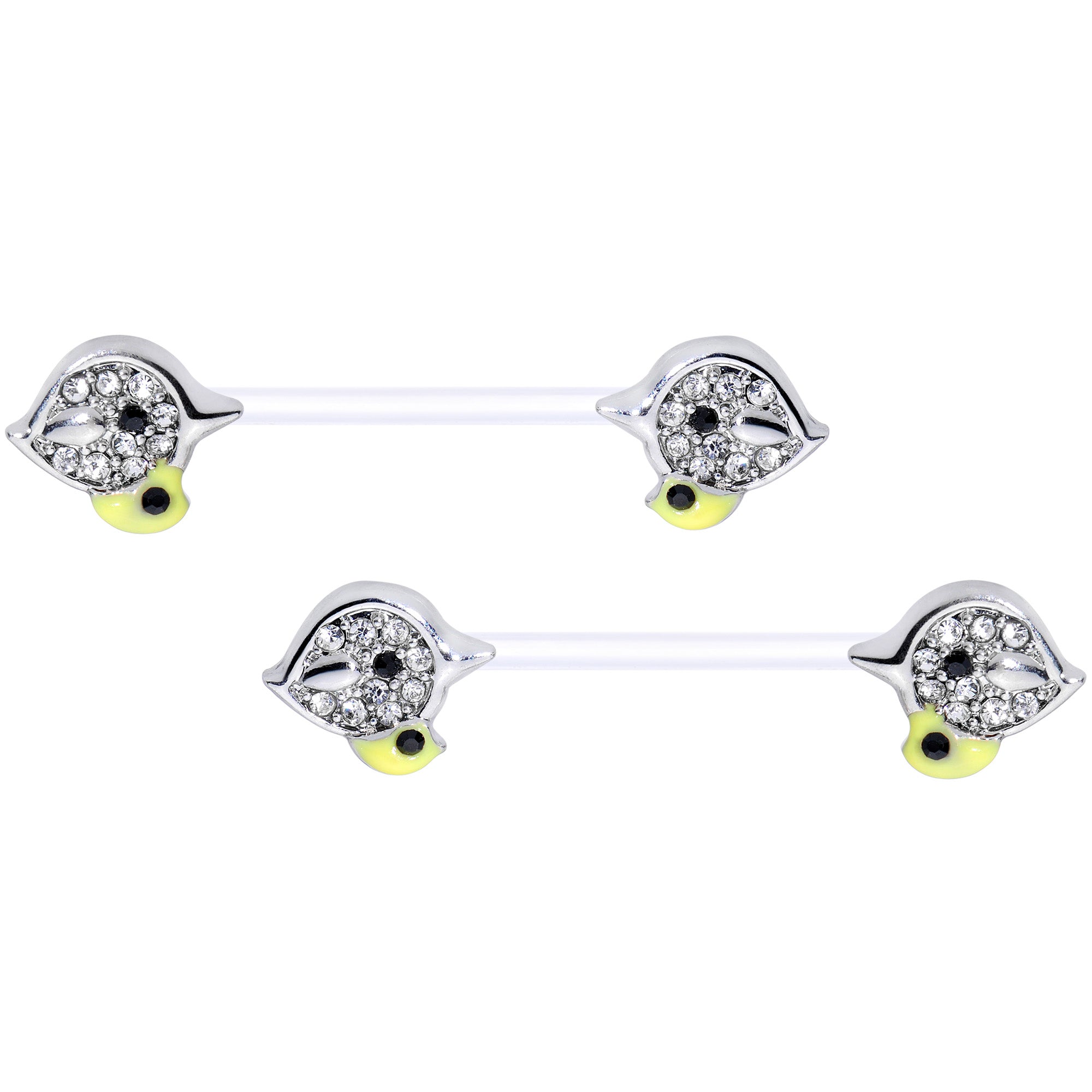 BodyCandy 14G 9/16 Clear Gem Clear Bioplast Mom Bird Barbell Nipple Ring Set — main product shot