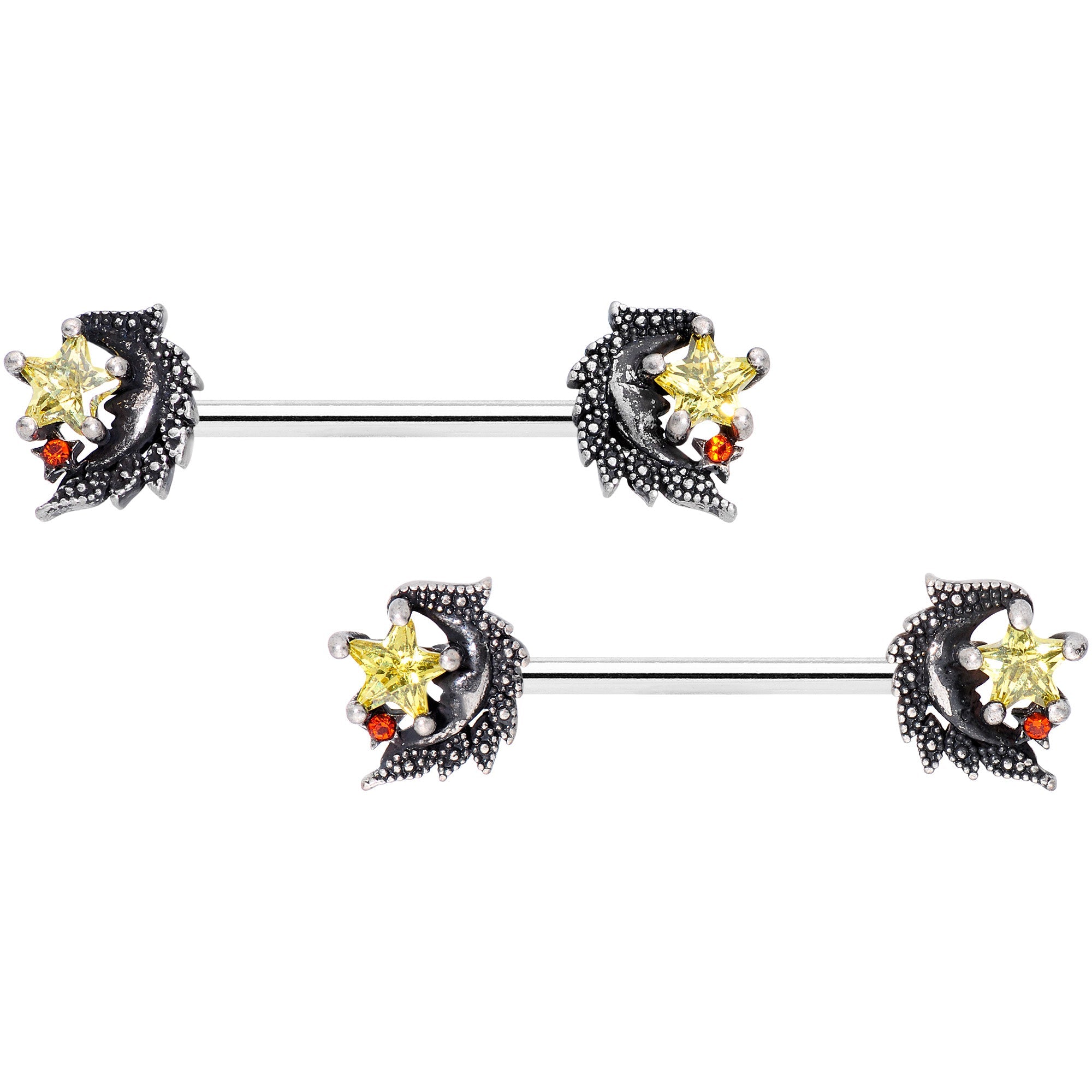 BodyCandy 14G 9/16 Red Yellow Gem Shooting Star Barbell Nipple Ring Set — main product shot