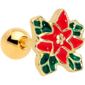 BodyCandy 16G 1/4 Gold Tone Poinsettia Christmas Cartilage Tragus Earring — main product shot