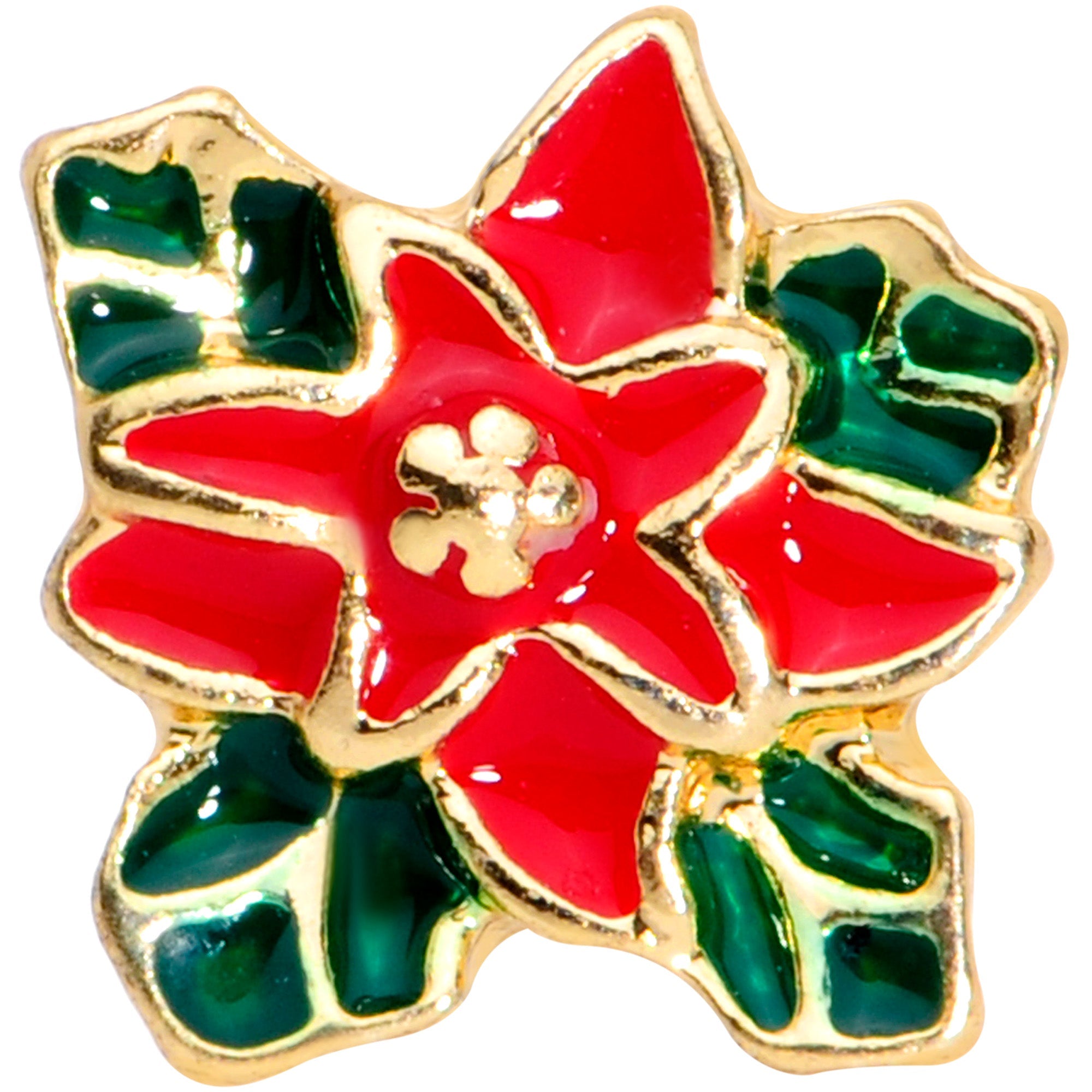 BodyCandy 16G 1/4 Gold Tone Poinsettia Christmas Cartilage Tragus Earring — detail close-up
