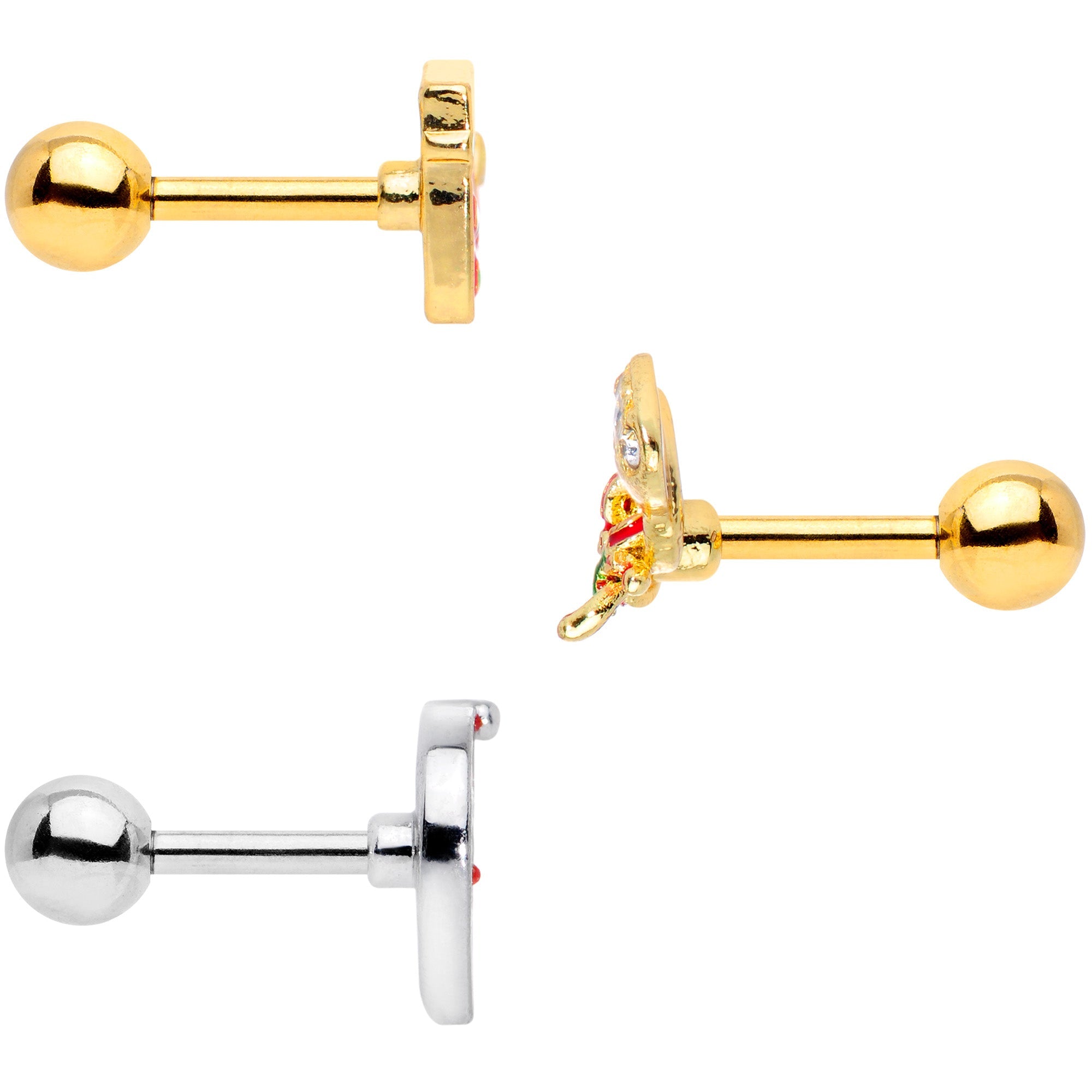BodyCandy 16G 1/4 Gold Tone Santa Merry Christmas Cartilage Tragus Set of 3 — lifestyle context