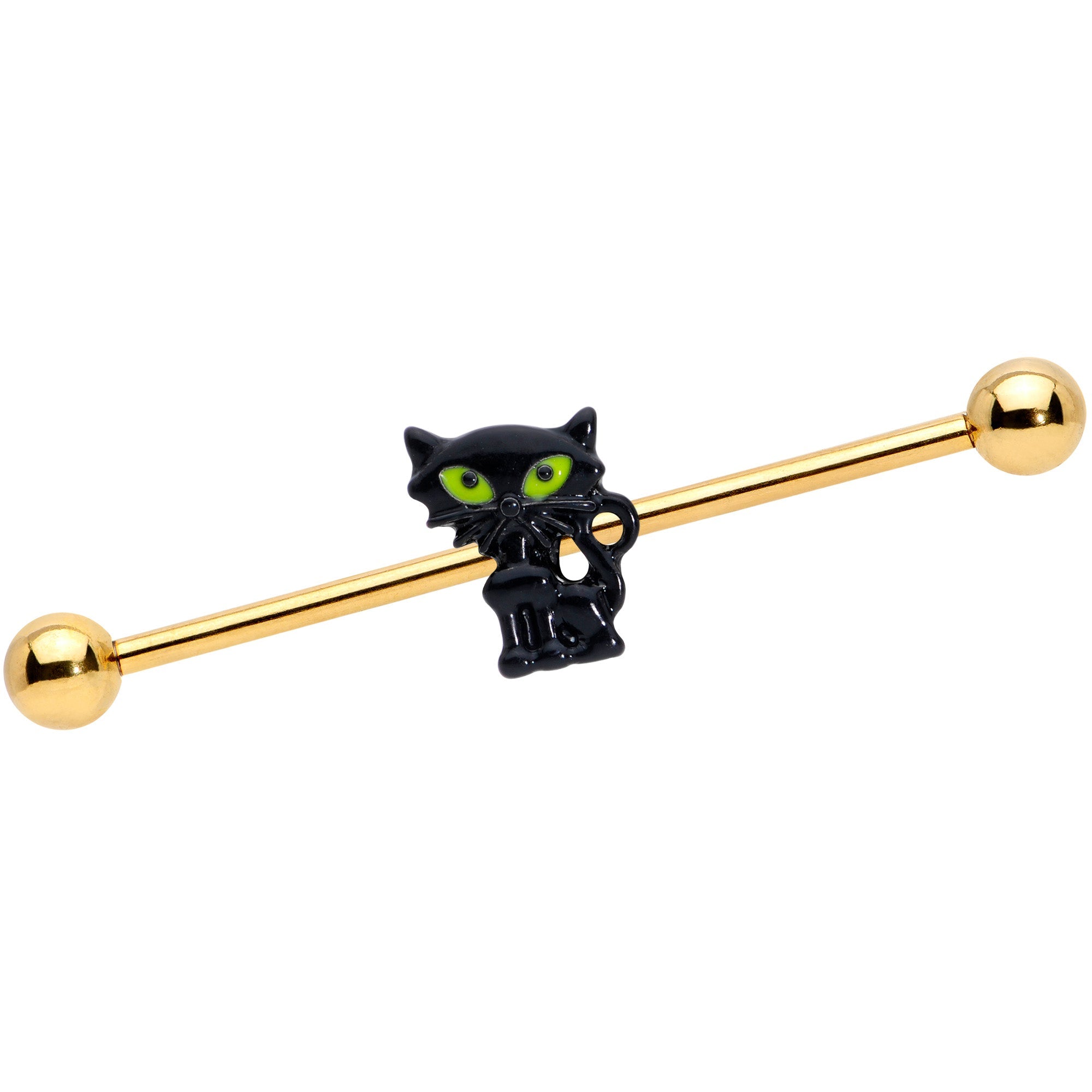 BodyCandy 14G Gold Tone Black Cat Halloween Industrial Barbell 38mm — main product shot