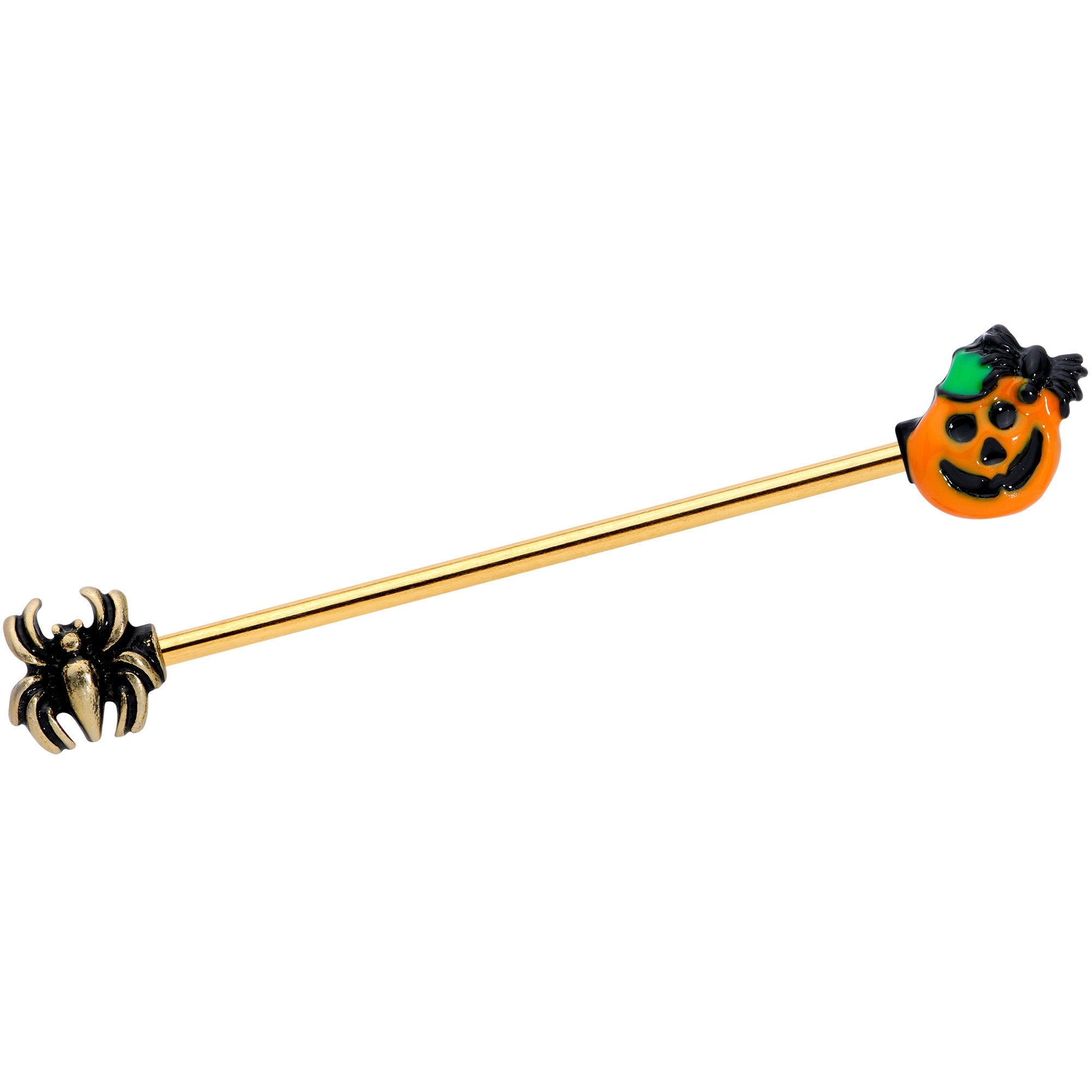 BodyCandy 14G Gold Tone Spider Pumpkin Halloween Industrial Barbell 38mm — main product shot