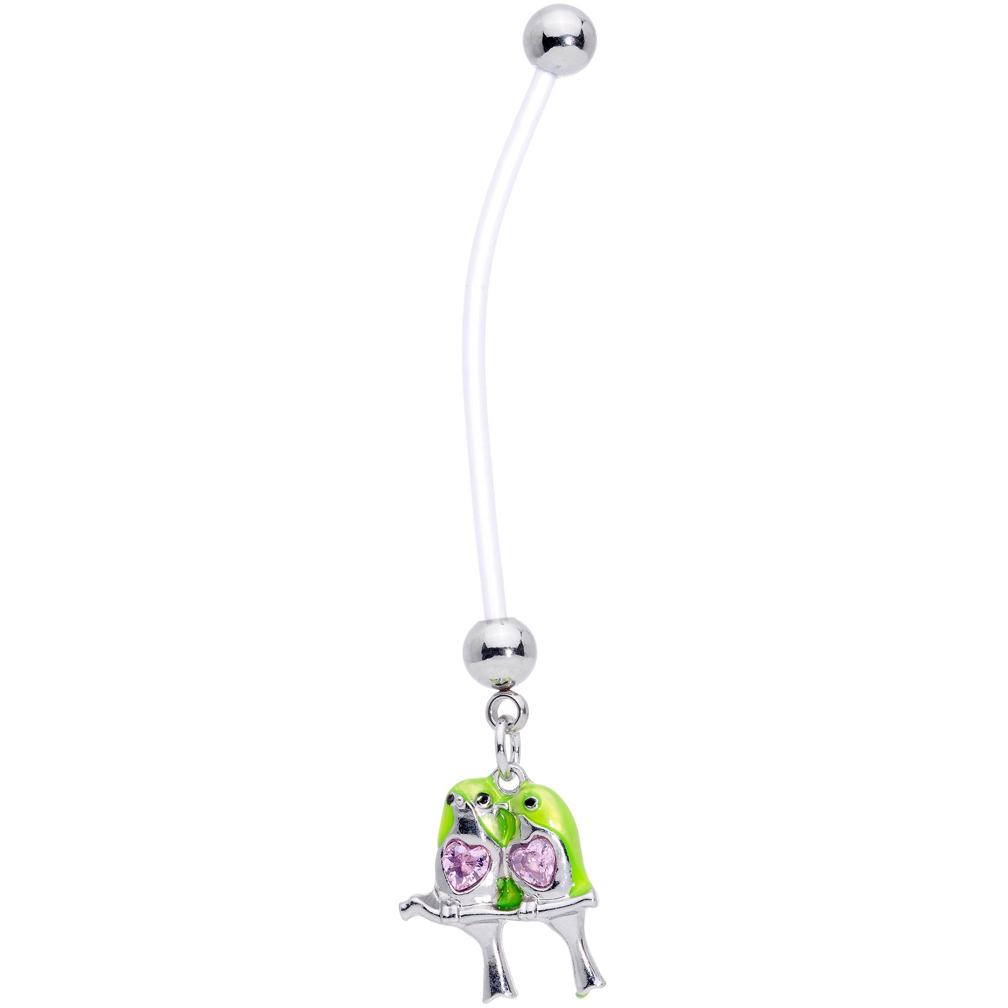 BodyCandy Pink Gem Green Little Lovebirds Twins Dangle Pregnancy Belly Ring — main product shot