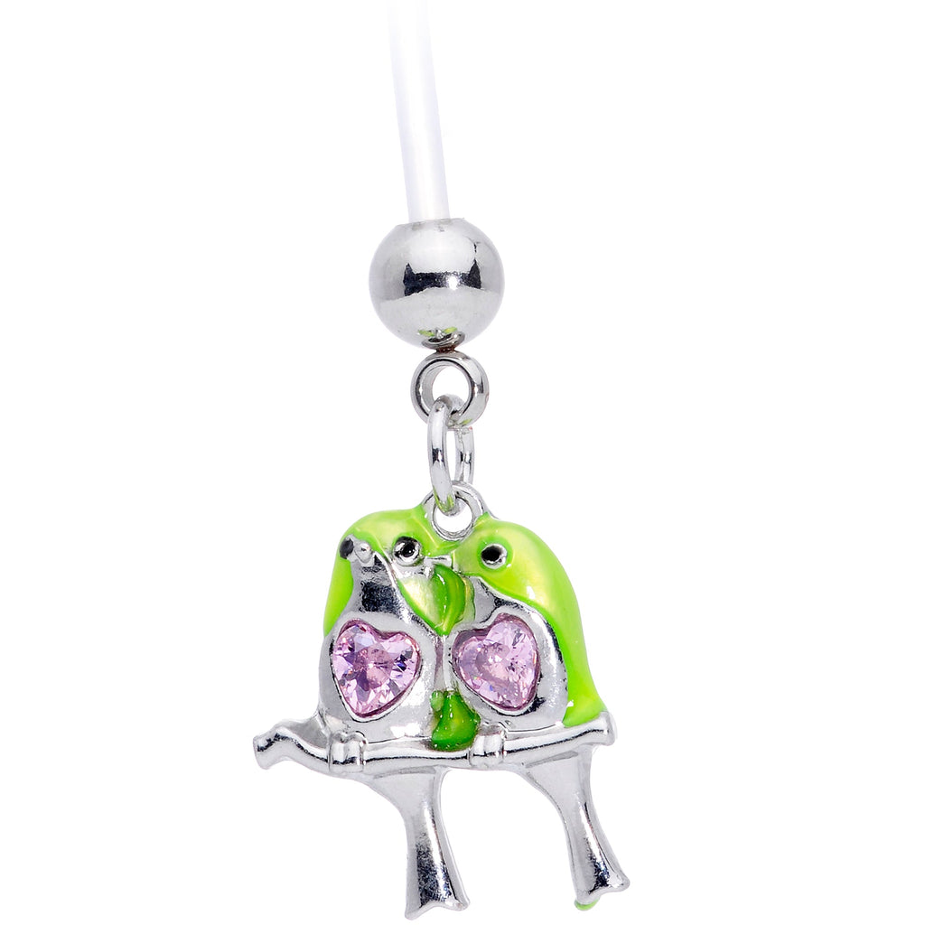 BodyCandy Pink Gem Green Little Lovebirds Twins Dangle Pregnancy Belly Ring — lifestyle context