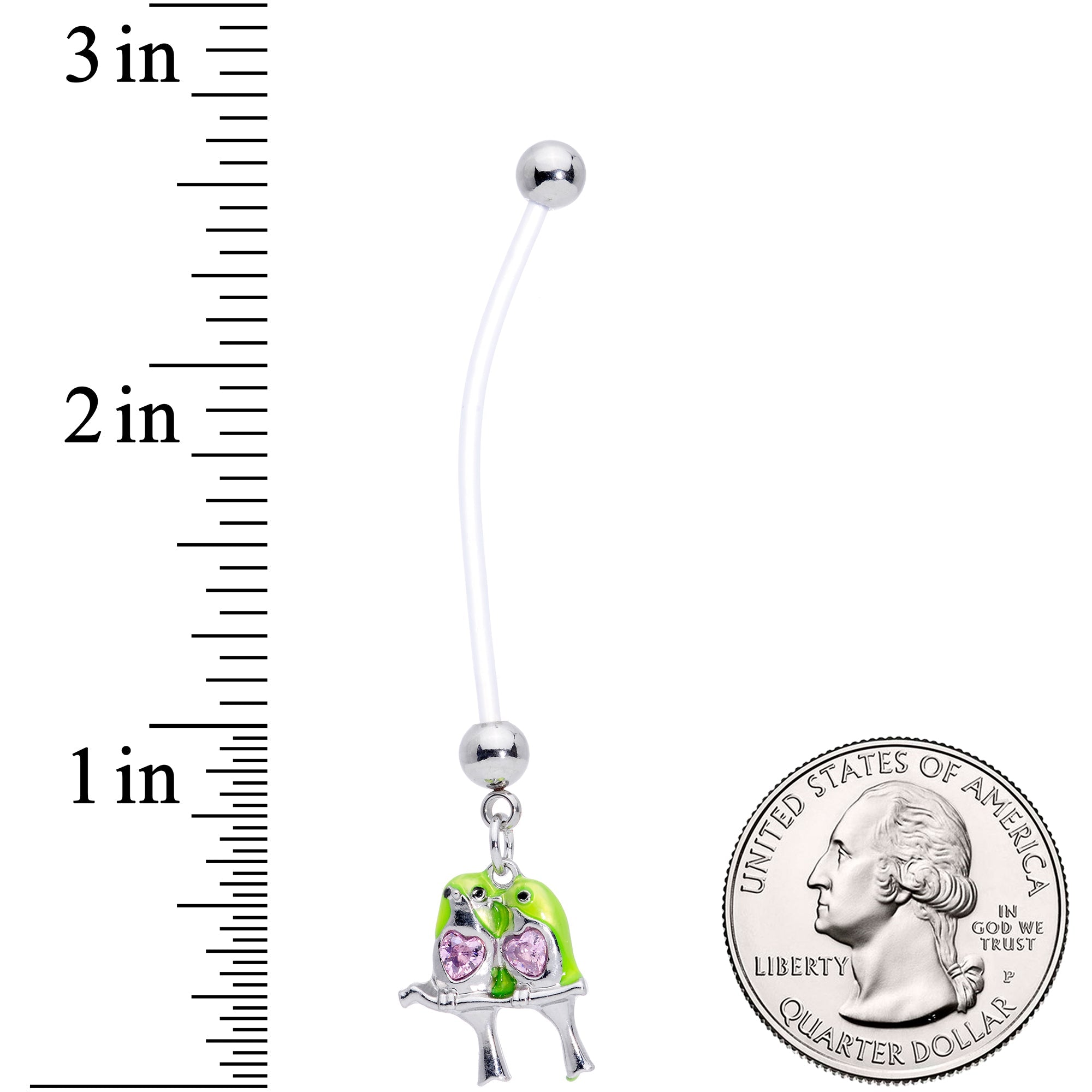 BodyCandy Pink Gem Green Little Lovebirds Twins Dangle Pregnancy Belly Ring — side view