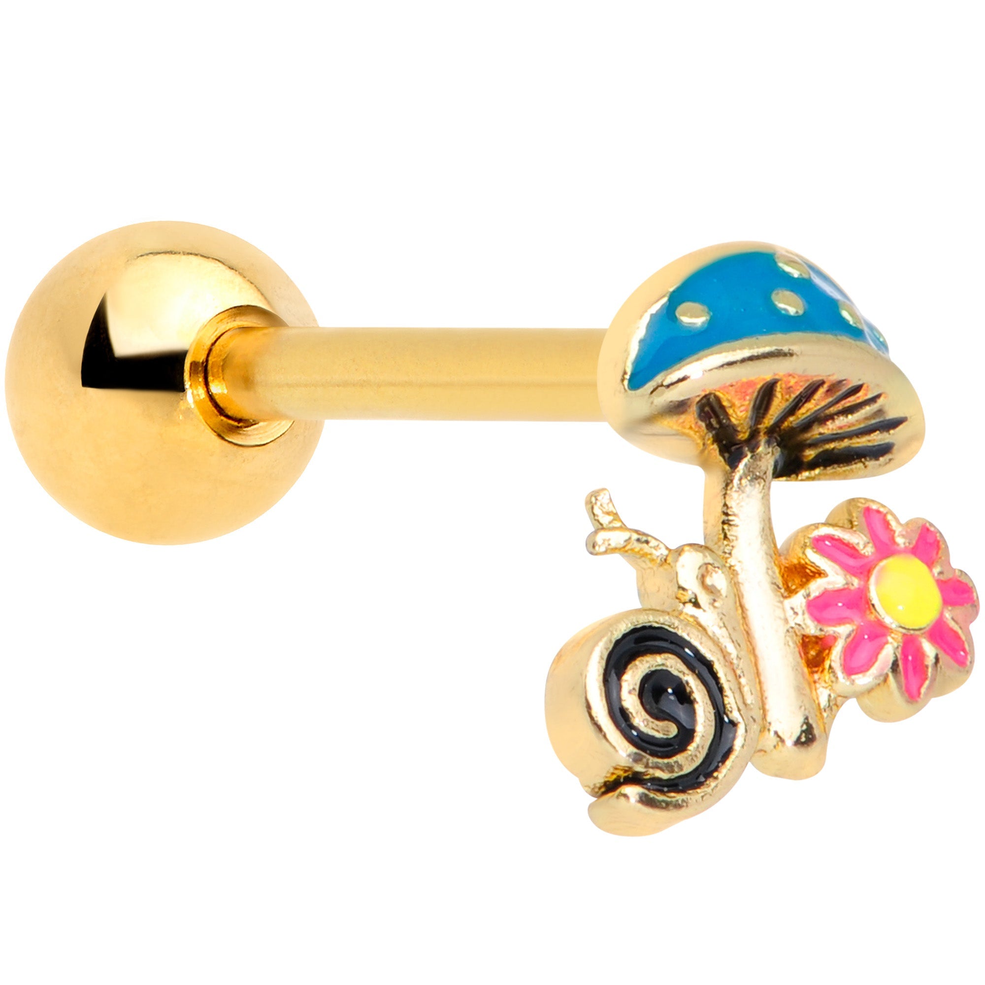 BodyCandy 16G 1/4 Gold Tone Snail Flower Magic Mushroom Cartilage Tragus — main product shot