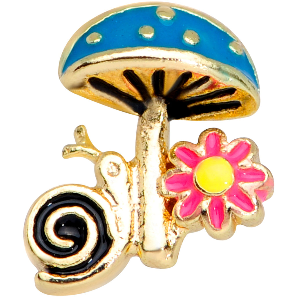 BodyCandy 16G 1/4 Gold Tone Snail Flower Magic Mushroom Cartilage Tragus — detail close-up
