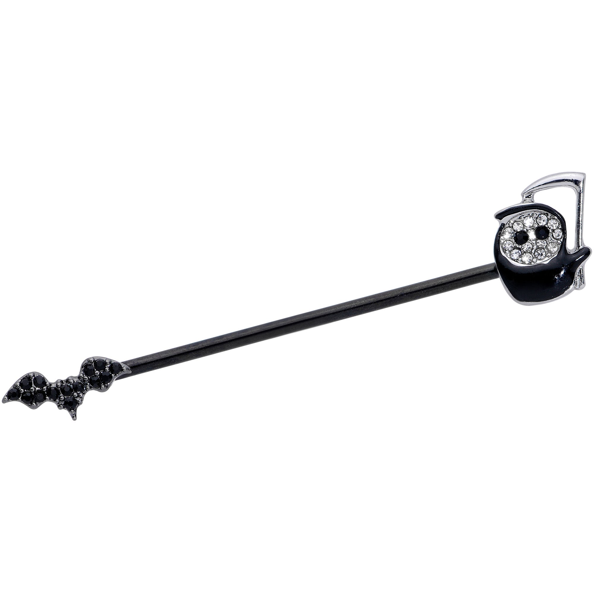 BodyCandy 14G Clear Black Gem Reaper Bat Halloween Industrial Barbell 38mm — main product shot