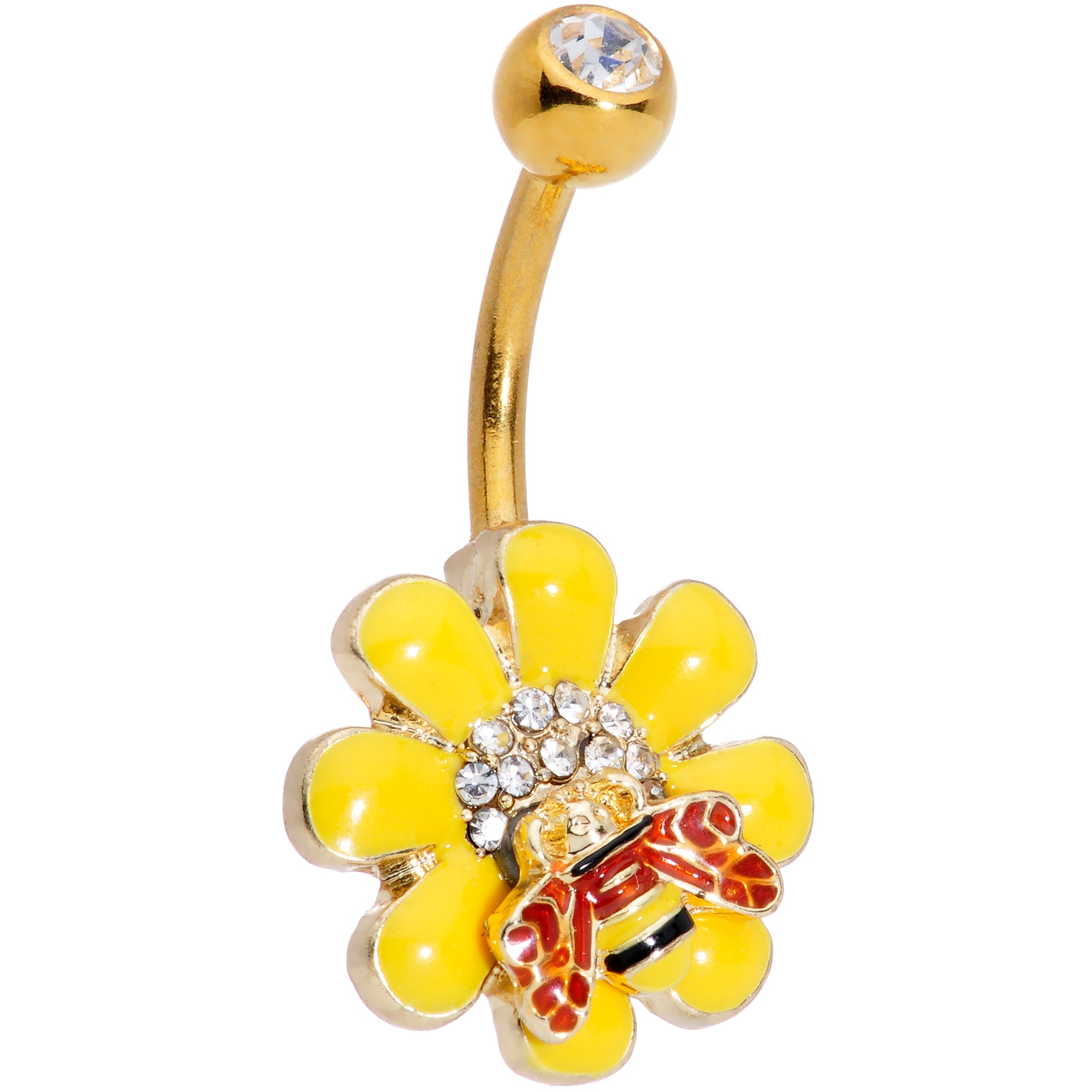 BodyCandy Clear Gem Gold Tone Red Yellow Bee Flower Belly Ring — main product shot