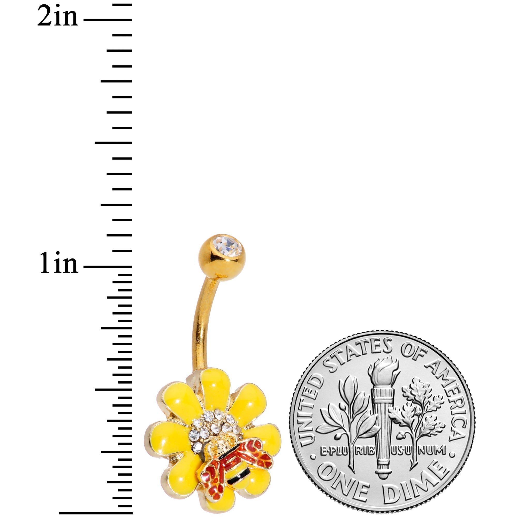 BodyCandy Clear Gem Gold Tone Red Yellow Bee Flower Belly Ring — lifestyle context