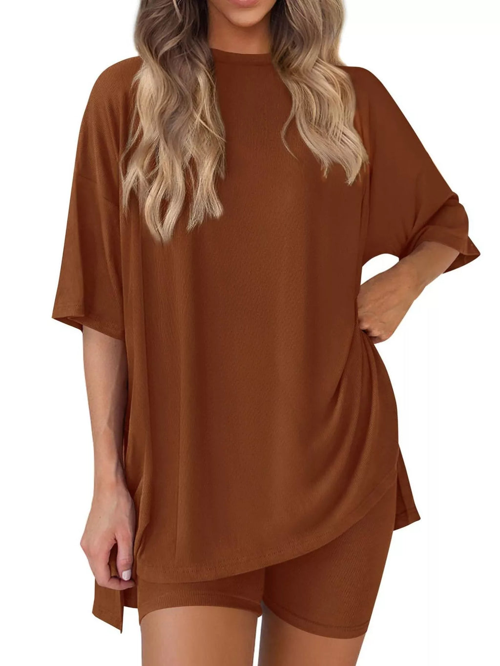 Full Size Half Sleeve T-Shirt and Shorts Set Plus Size