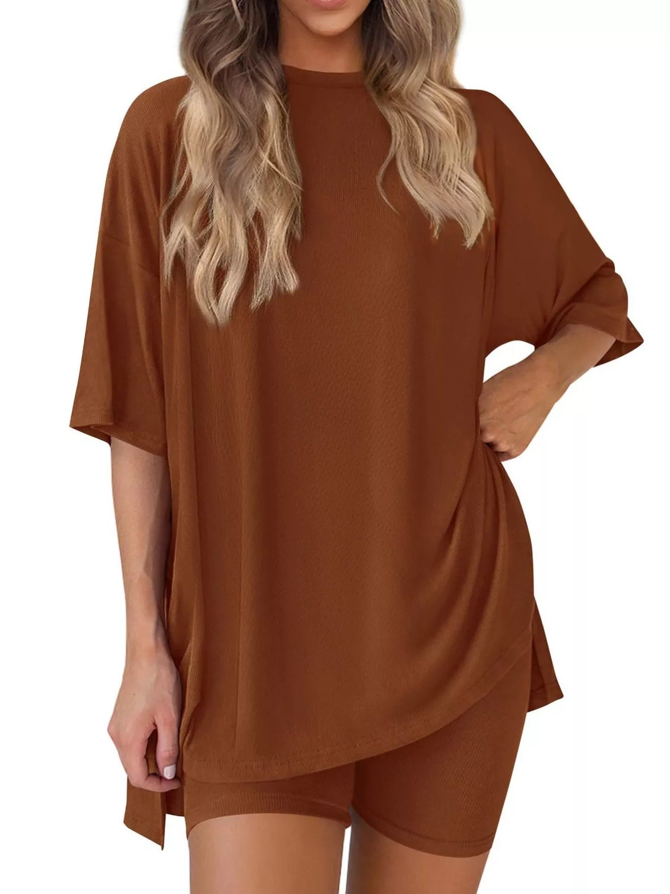 Full Size Half Sleeve T-Shirt and Shorts Set Plus Size
