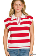 Zenana Viscose Striped Collared Sweater Vest