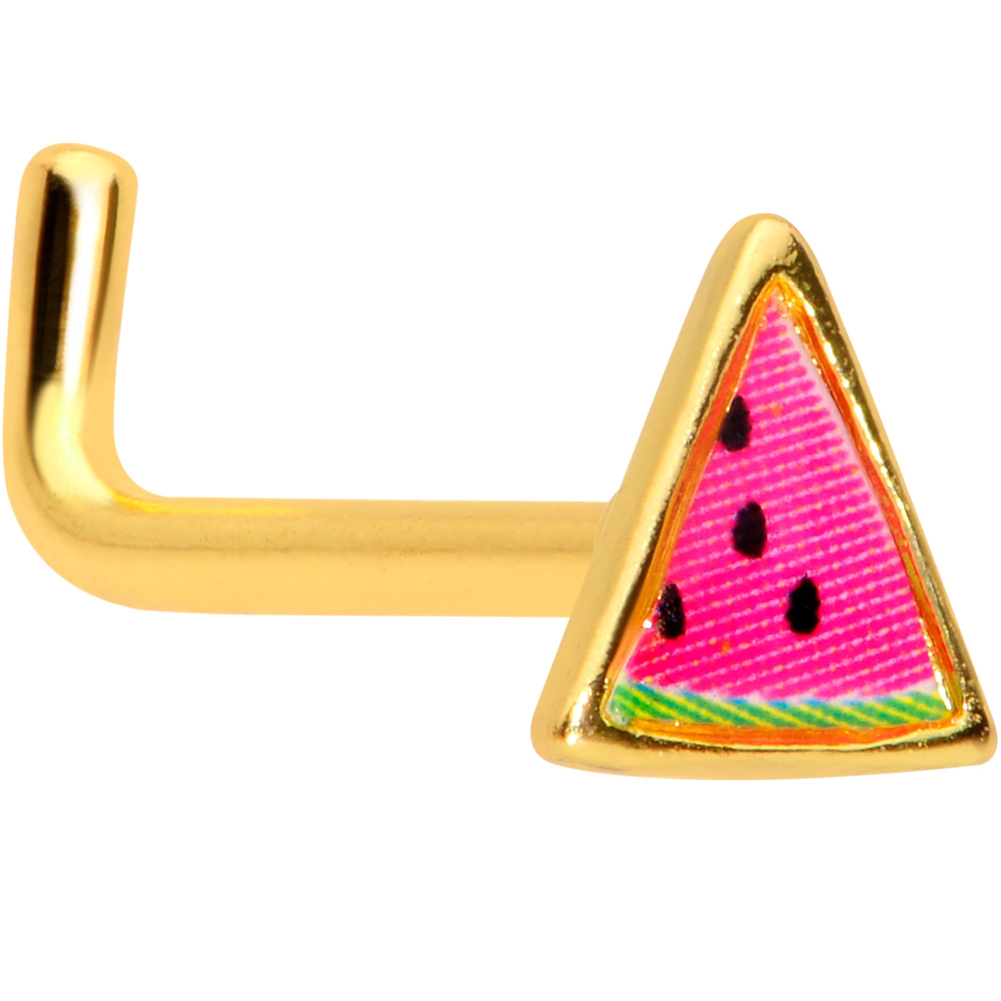 BodyCandy 18G 5/16 Gold Tone Watermelon L Shaped Nose Ring — main product shot