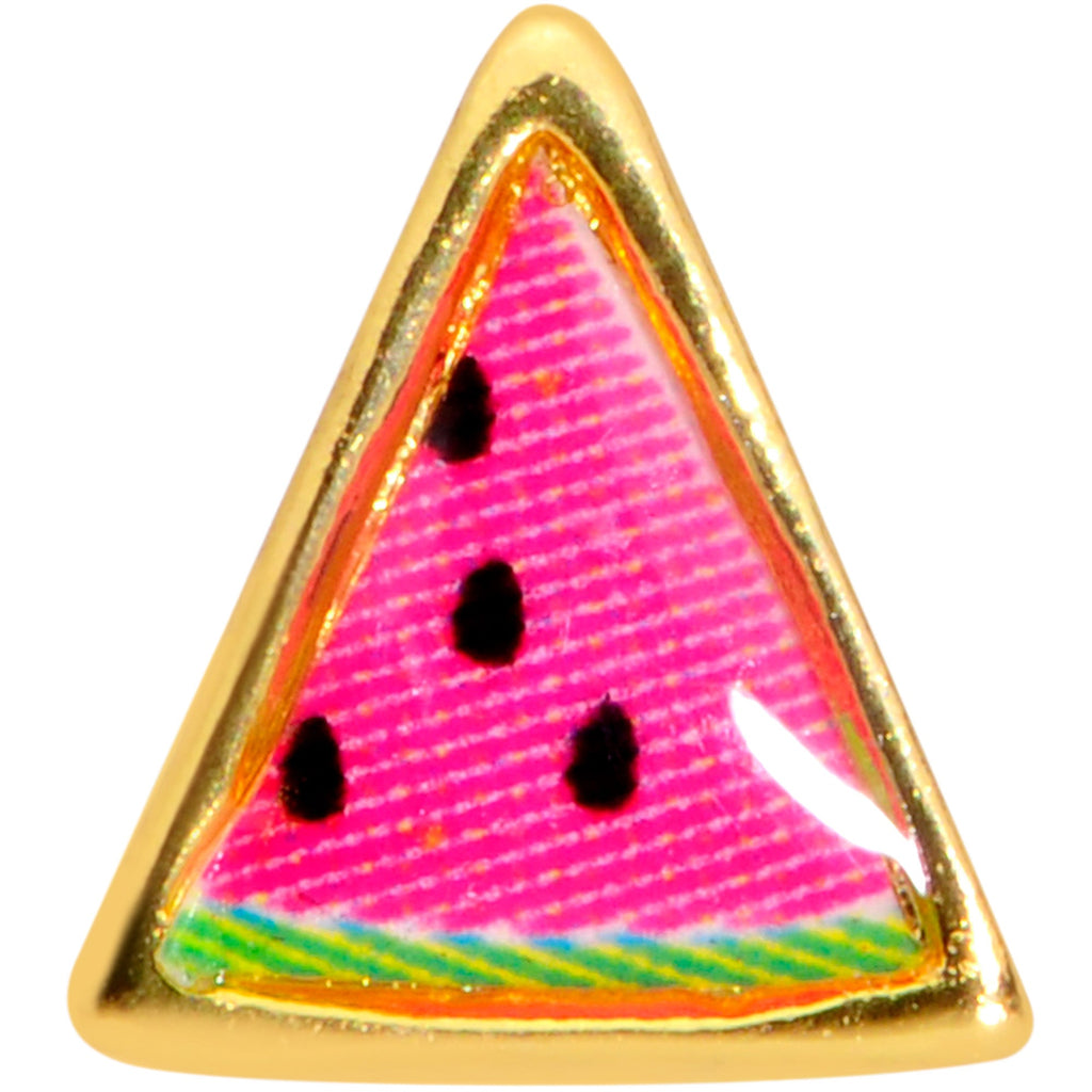 BodyCandy 18G 5/16 Gold Tone Watermelon L Shaped Nose Ring — detail close-up
