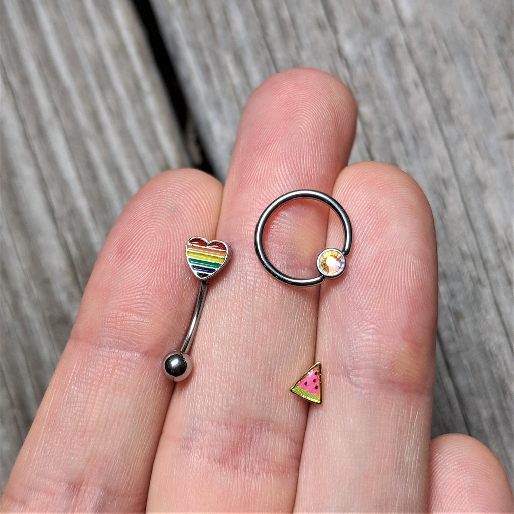 BodyCandy 18G 5/16 Gold Tone Watermelon L Shaped Nose Ring — lifestyle context
