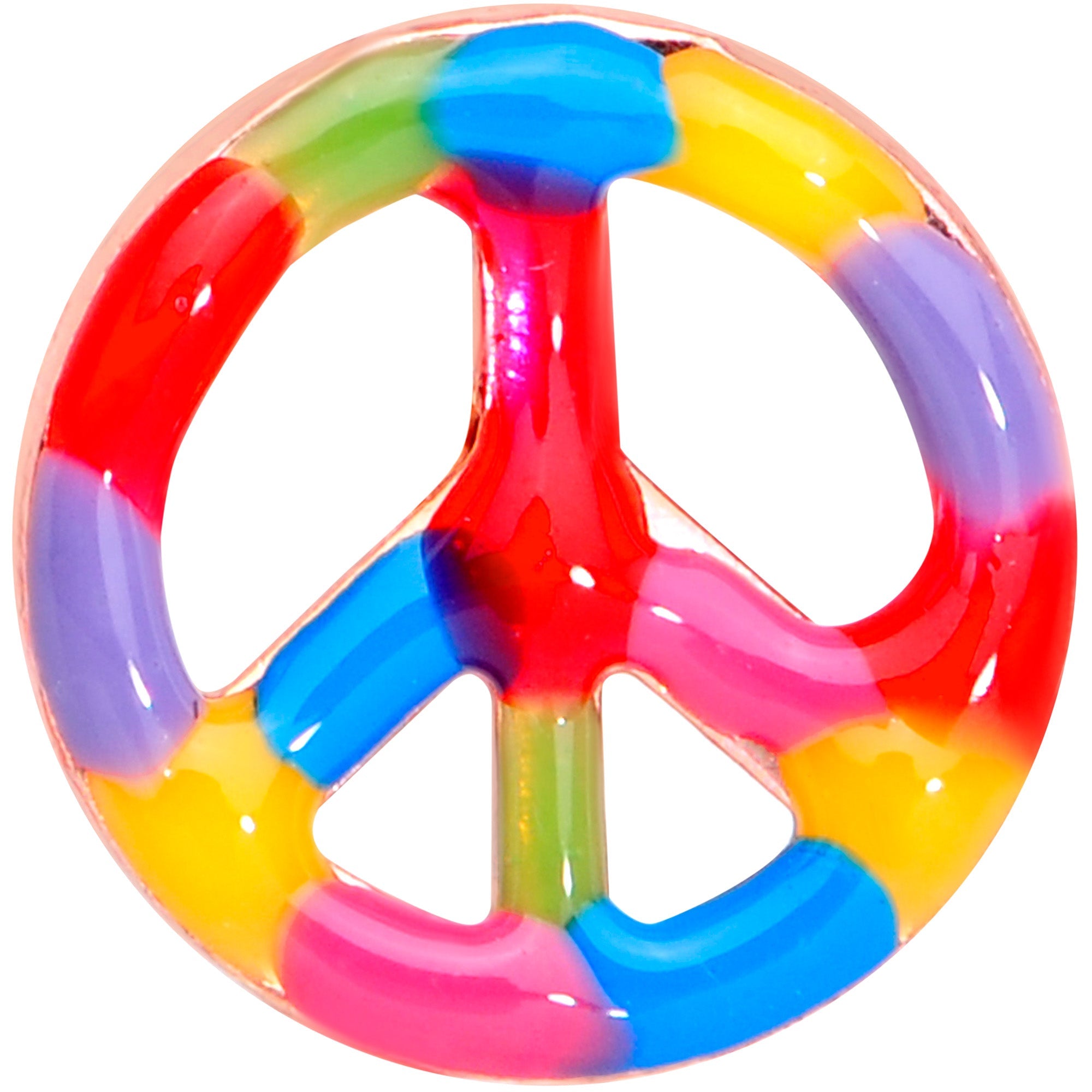 BodyCandy 18G 5/16 Rose Gold Tone Rainbow Peace Sign L Shaped Nose Ring — detail close-up