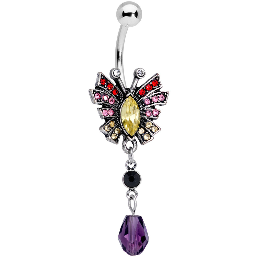 BodyCandy Red Yellow Purple Art Deco Butterfly Dangle Belly Ring — main product shot