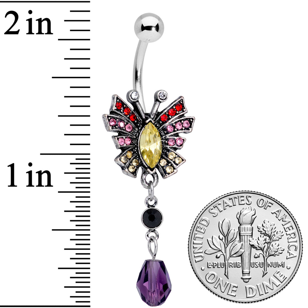 BodyCandy Red Yellow Purple Art Deco Butterfly Dangle Belly Ring — lifestyle context
