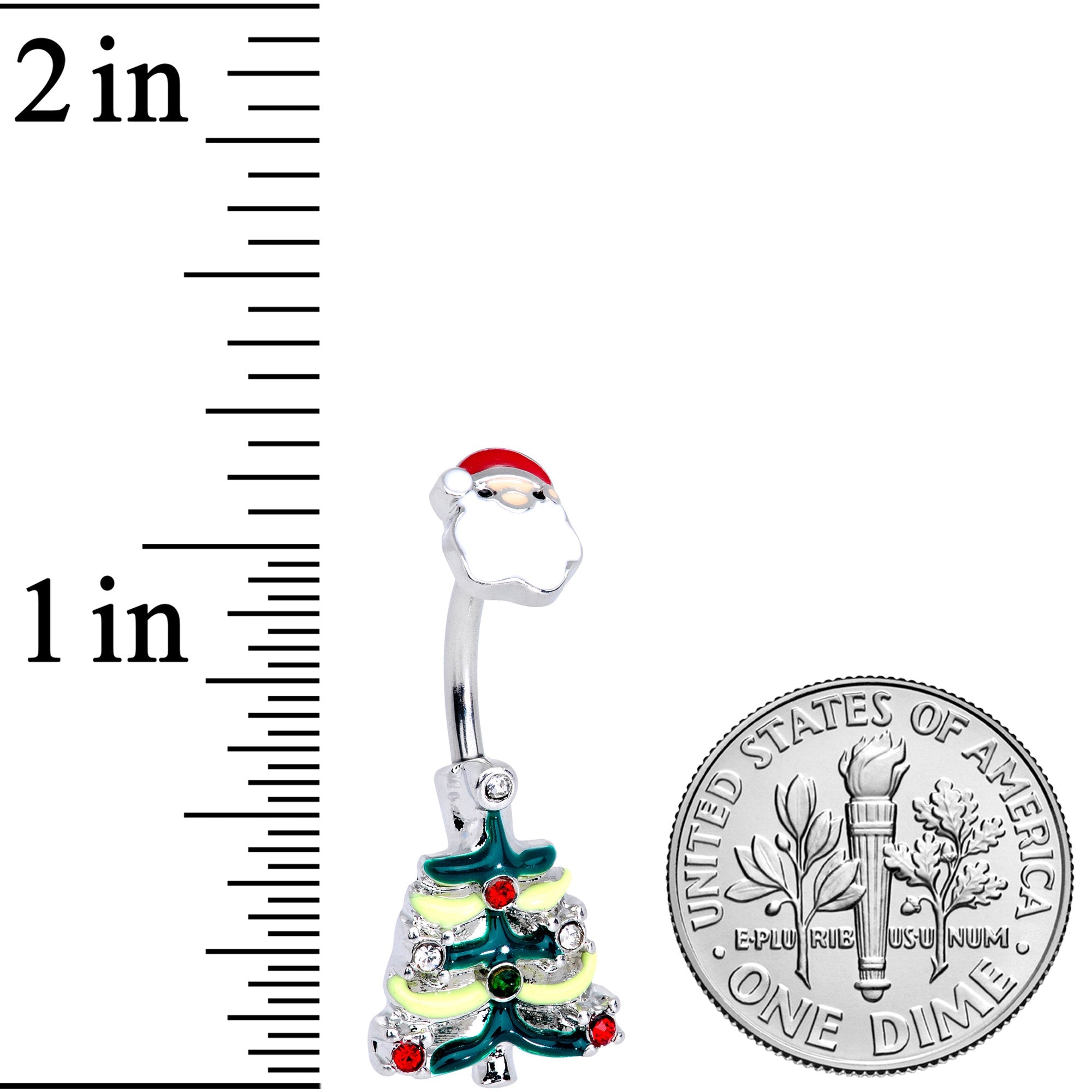 BodyCandy Red Gem Santa Christmas Tree Double Mount Belly Ring — side view