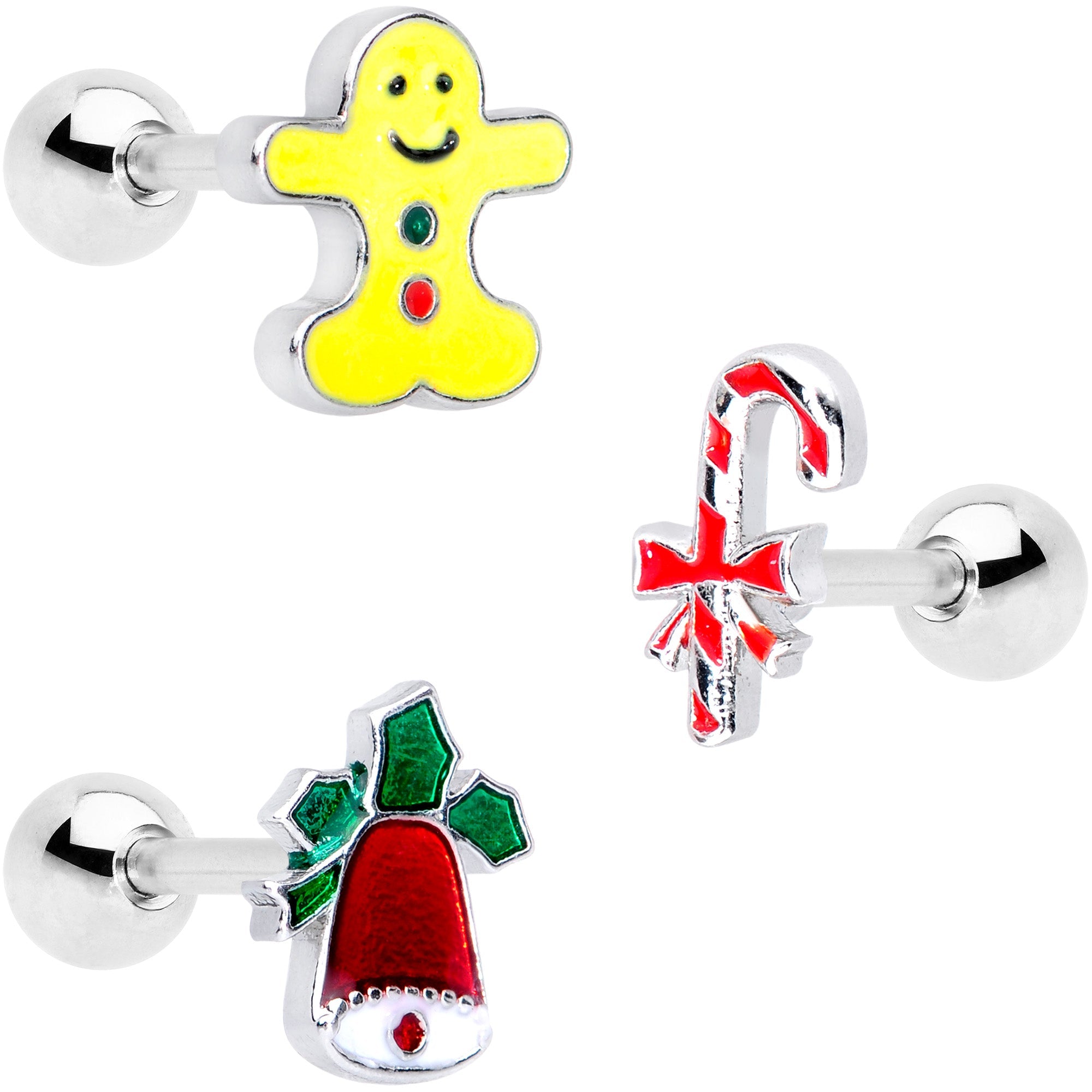 BodyCandy 16G 1/4 Candy Gingerbread Christmas Cartilage Tragus Set of 3 — main product shot