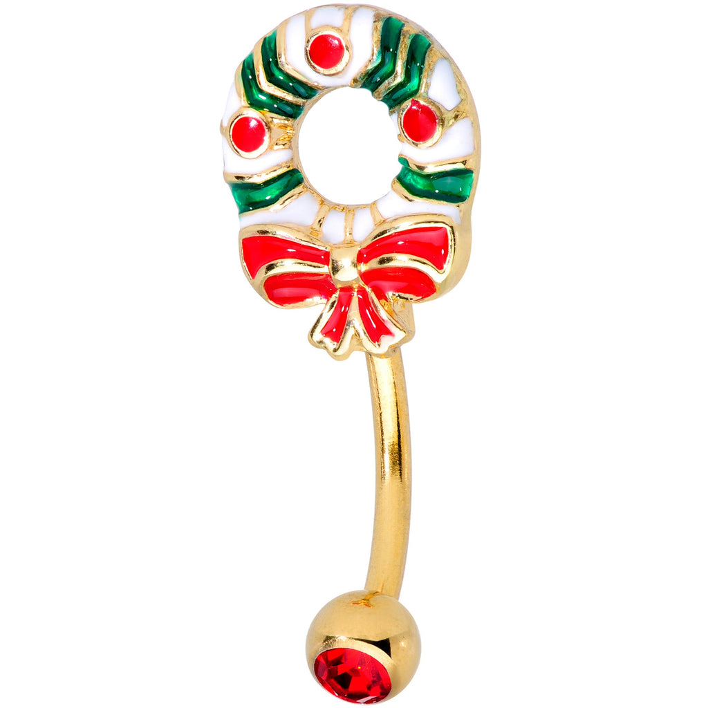 BodyCandy Red Gem Gold Tone Holiday Wreath Christmas Top Mount Belly Ring — main product shot