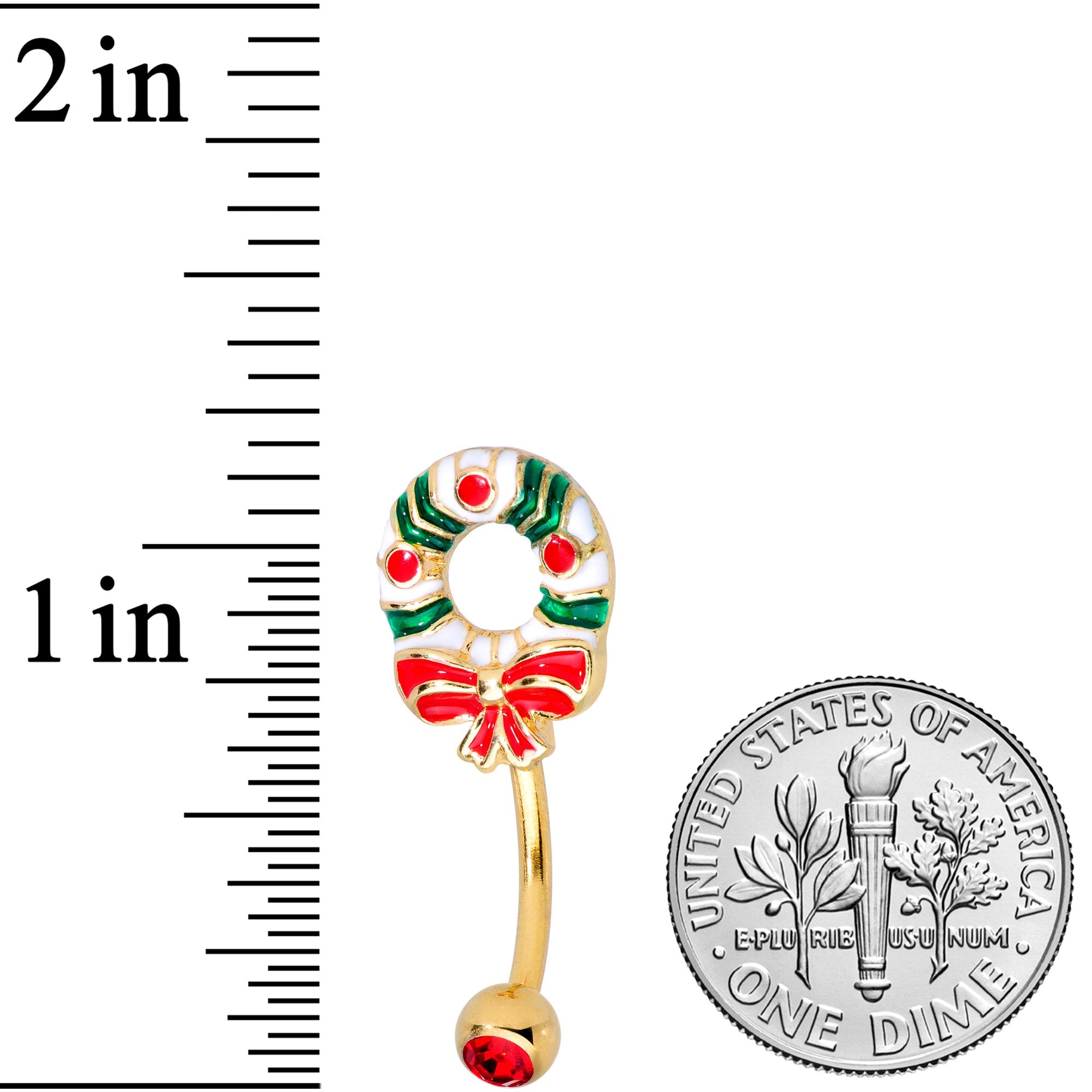 BodyCandy Red Gem Gold Tone Holiday Wreath Christmas Top Mount Belly Ring — back view