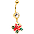 BodyCandy Clear Gem Gold Tone Poinsettia Christmas Dangle Belly Ring — main product shot