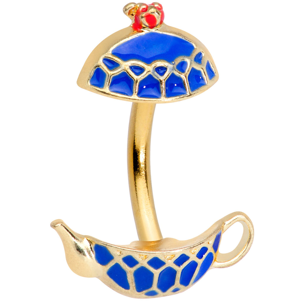BodyCandy Gold Tone Blue Teapot Double Mount Belly Ring — main product shot