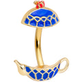 BodyCandy Gold Tone Blue Teapot Double Mount Belly Ring — main product shot
