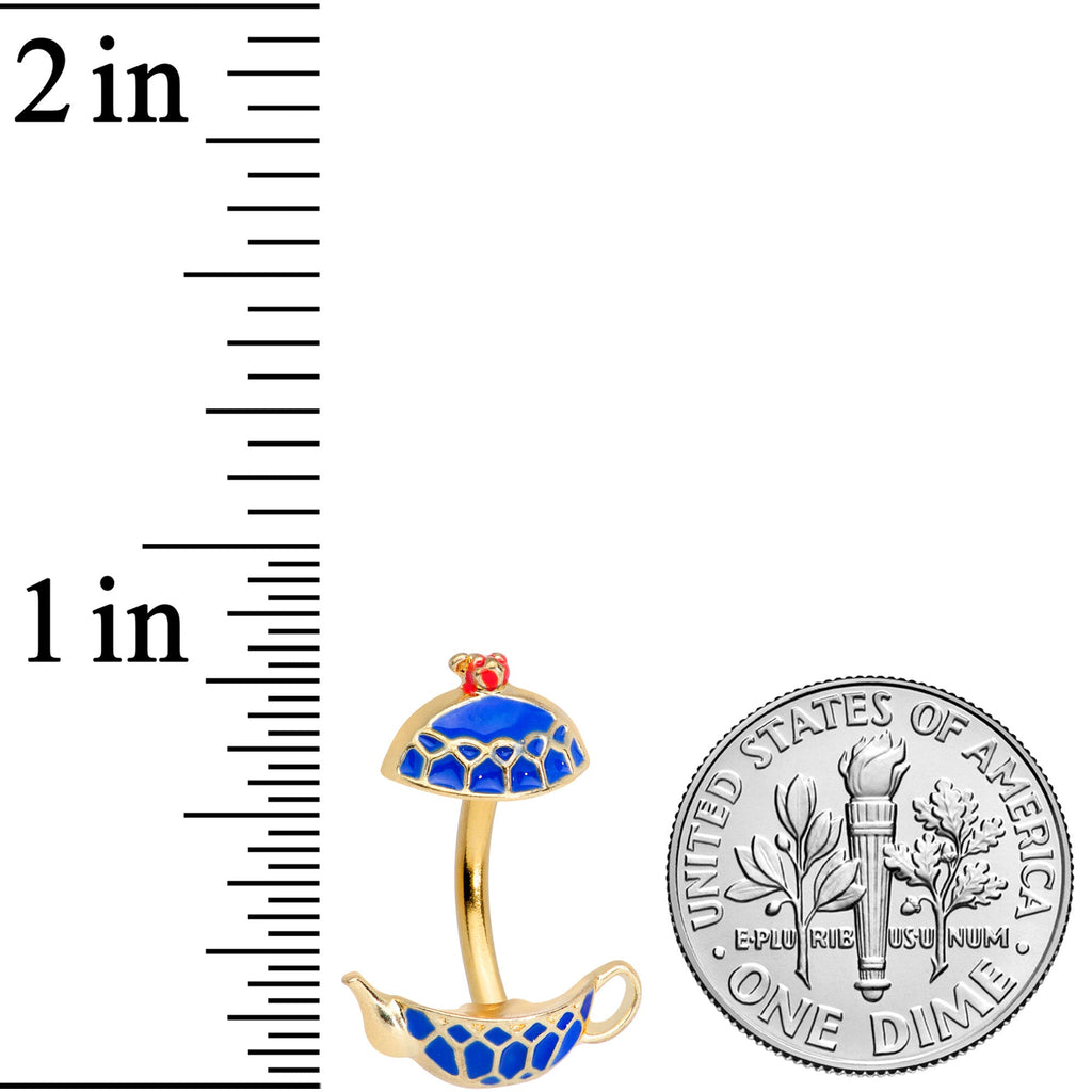 BodyCandy Gold Tone Blue Teapot Double Mount Belly Ring — lifestyle context