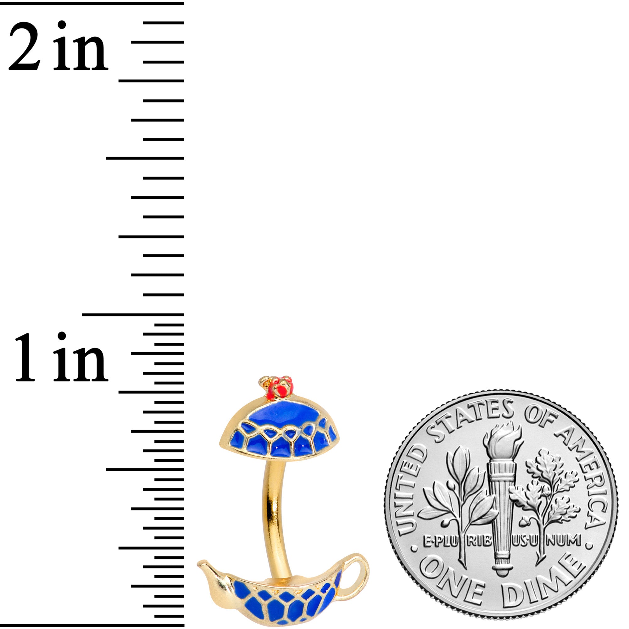 BodyCandy Gold Tone Blue Teapot Double Mount Belly Ring — lifestyle context