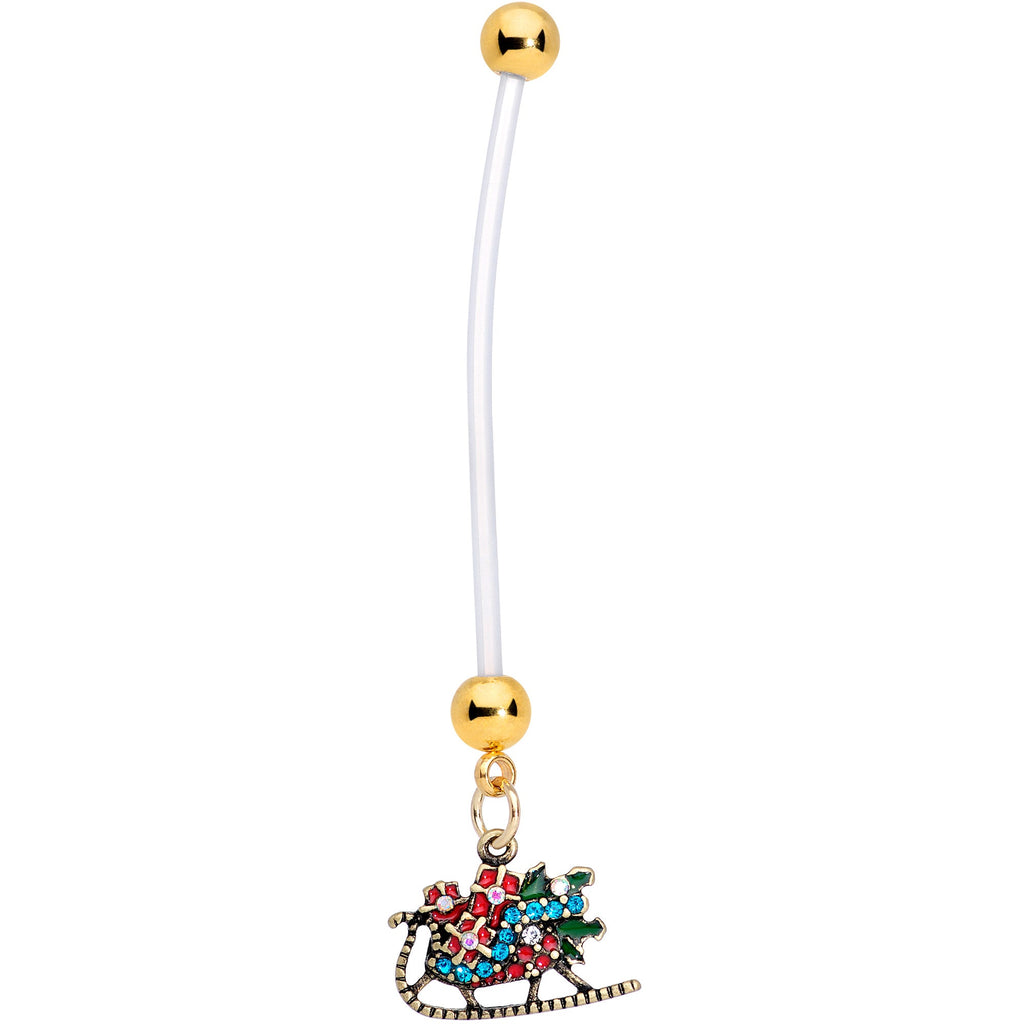 BodyCandy Green Gem Santa Sleigh Christmas Dangle Pregnancy Belly Ring — main product shot