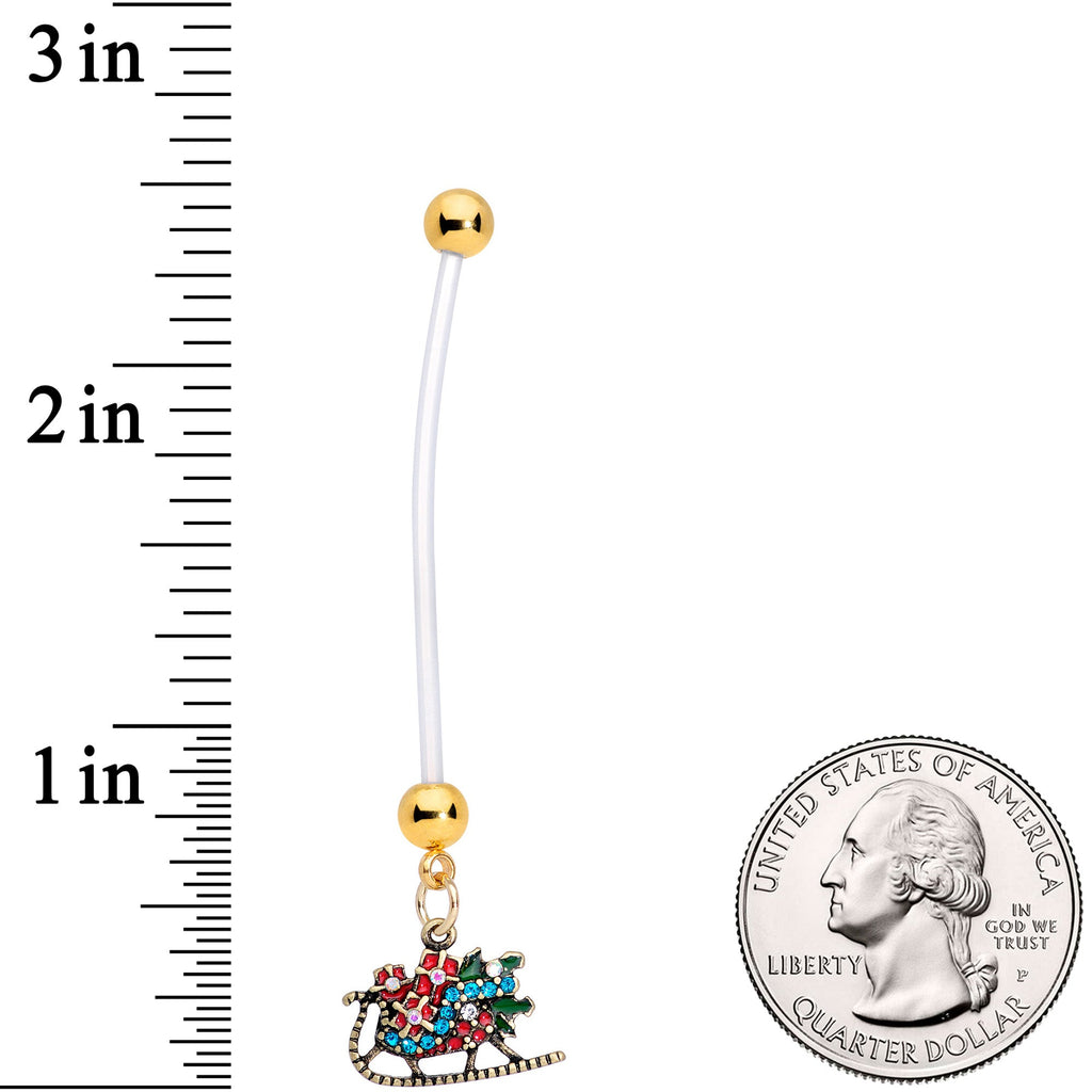 BodyCandy Green Gem Santa Sleigh Christmas Dangle Pregnancy Belly Ring — side view